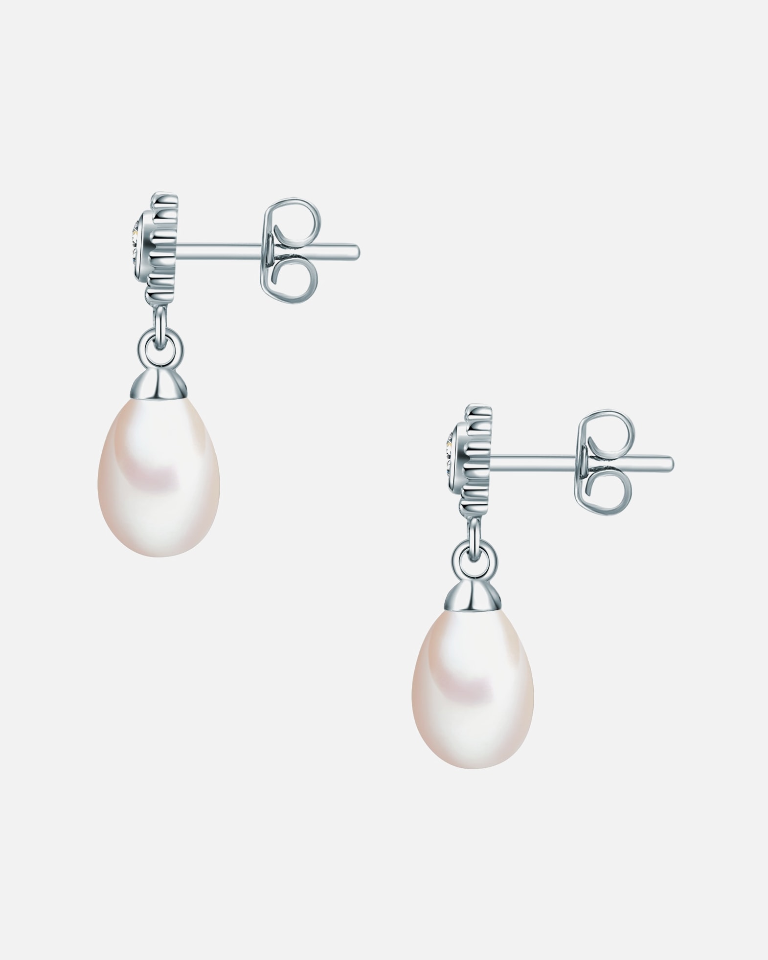 Kolczyki dla Kobieta Valero Pearls Kolczyki sztyfty z perłą Kwiat srebro wysokiej próby Cyrkonia Perła hodowlana słodkowodna srebrny 18,6 mm