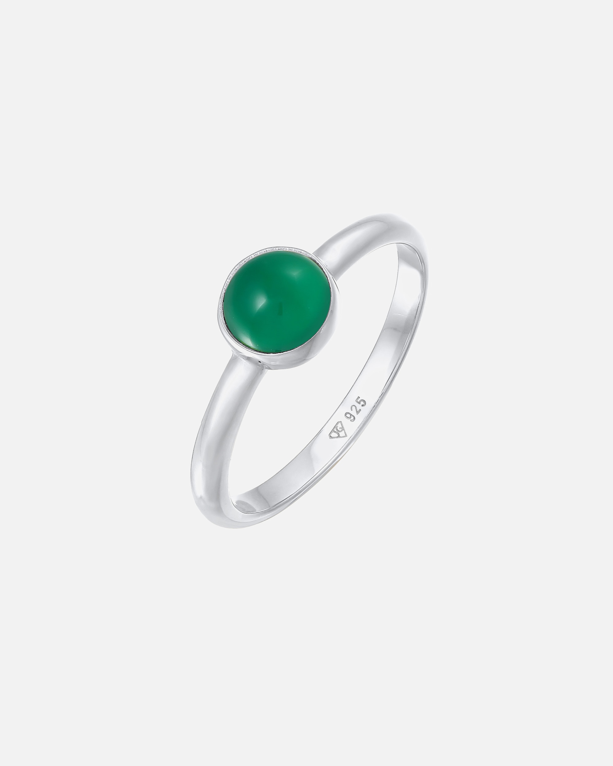 Pierścionek dla Kobieta Elli PREMIUM Damski soliter Basic zielony agat w rodowanym srebrze 925 Sterling Silver 52
