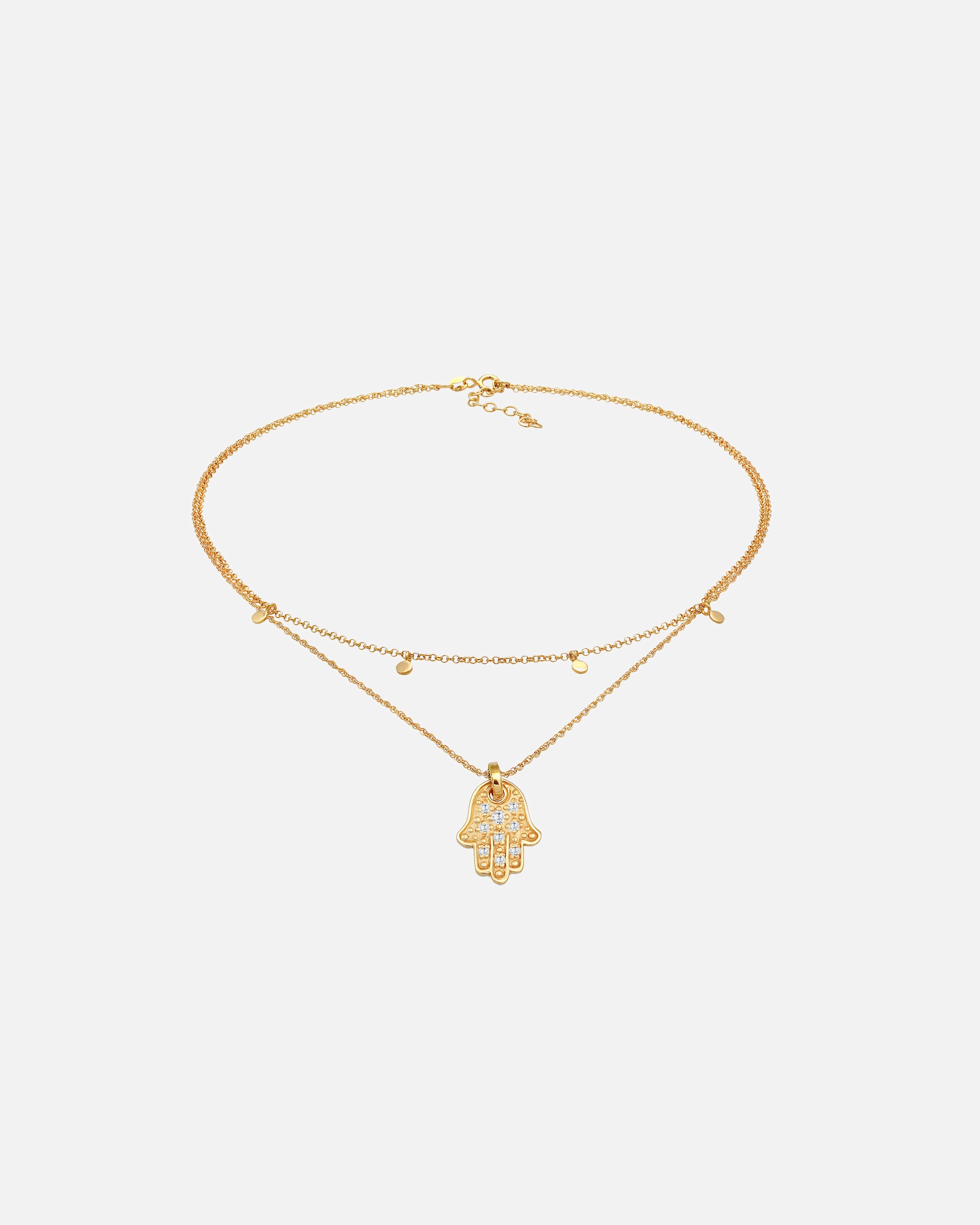 Naszyjnik dla Kobieta Elli Damski Choker płytkowy Hamsa Hand z kryształami cyrkonii w pozłacanym srebrze 925 Sterling Silver goldfarben