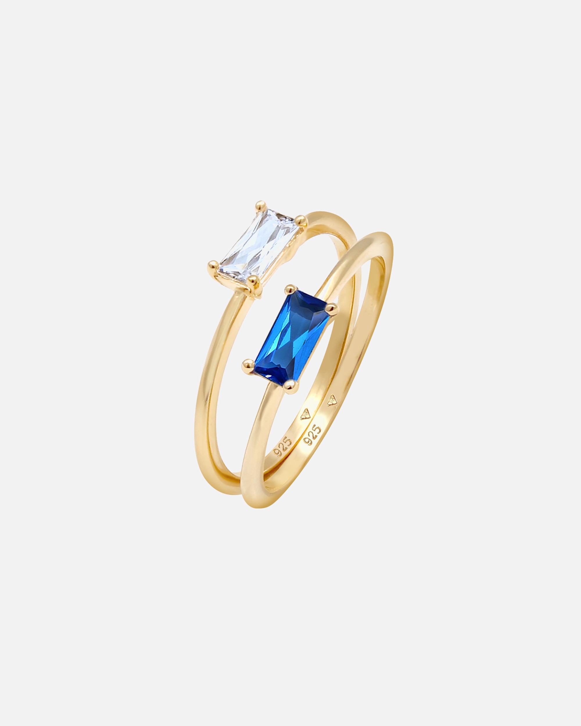 Pierścionek dla Kobieta Elli PREMIUM Set Zirkonia Synthetischer Saphir 925 vergoldet 54