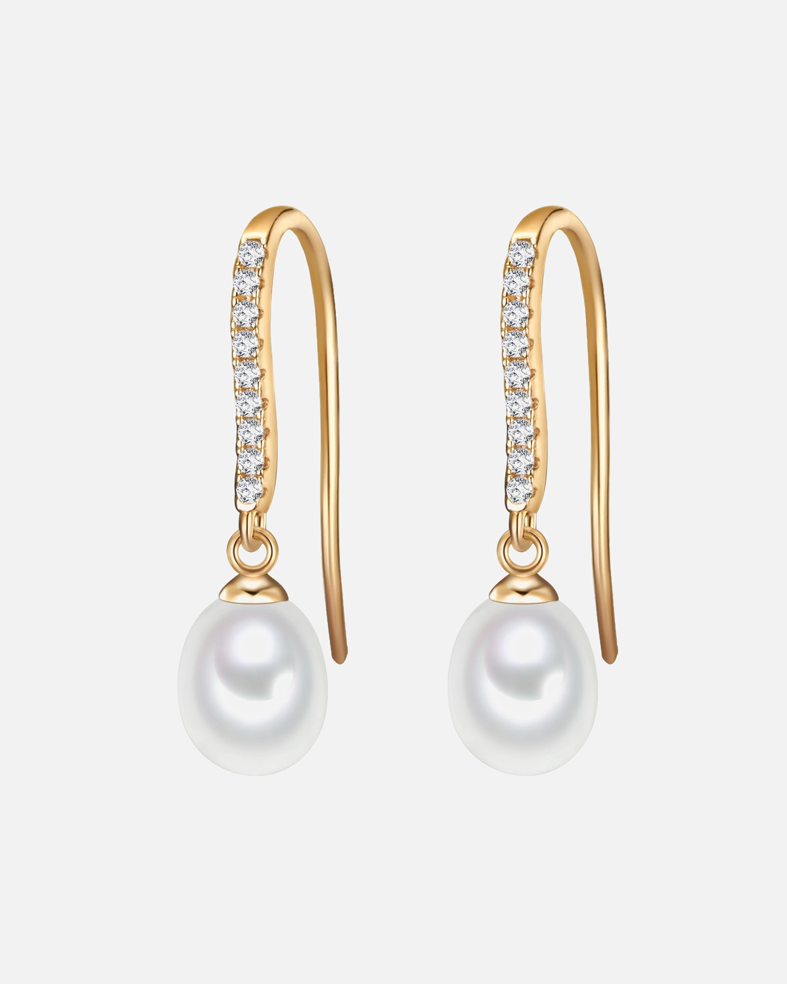 Kolczyki dla Kobieta Valero Pearls Kolczyki wiszące z perłą srebro wysokiej próby Cyrkonia Perła hodowlana słodkowodna żółte złoto 25,8 mm