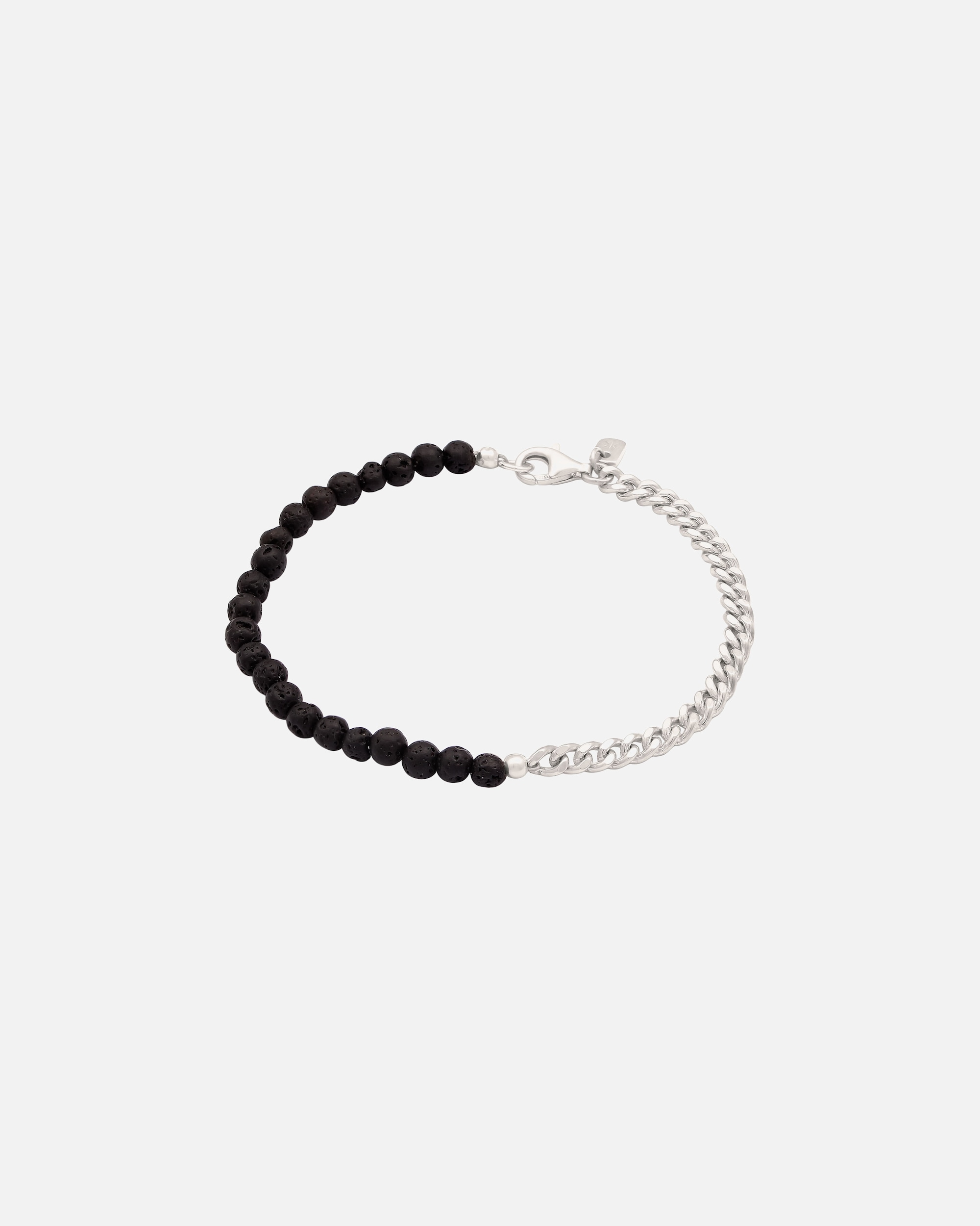 Bransoletka dla Mężczyzna KUZZOI Bransoletka Mężczyźni Łańcuch Pancerny Perły Lava Czarny 925 Sterling Silver 21 cm 19
