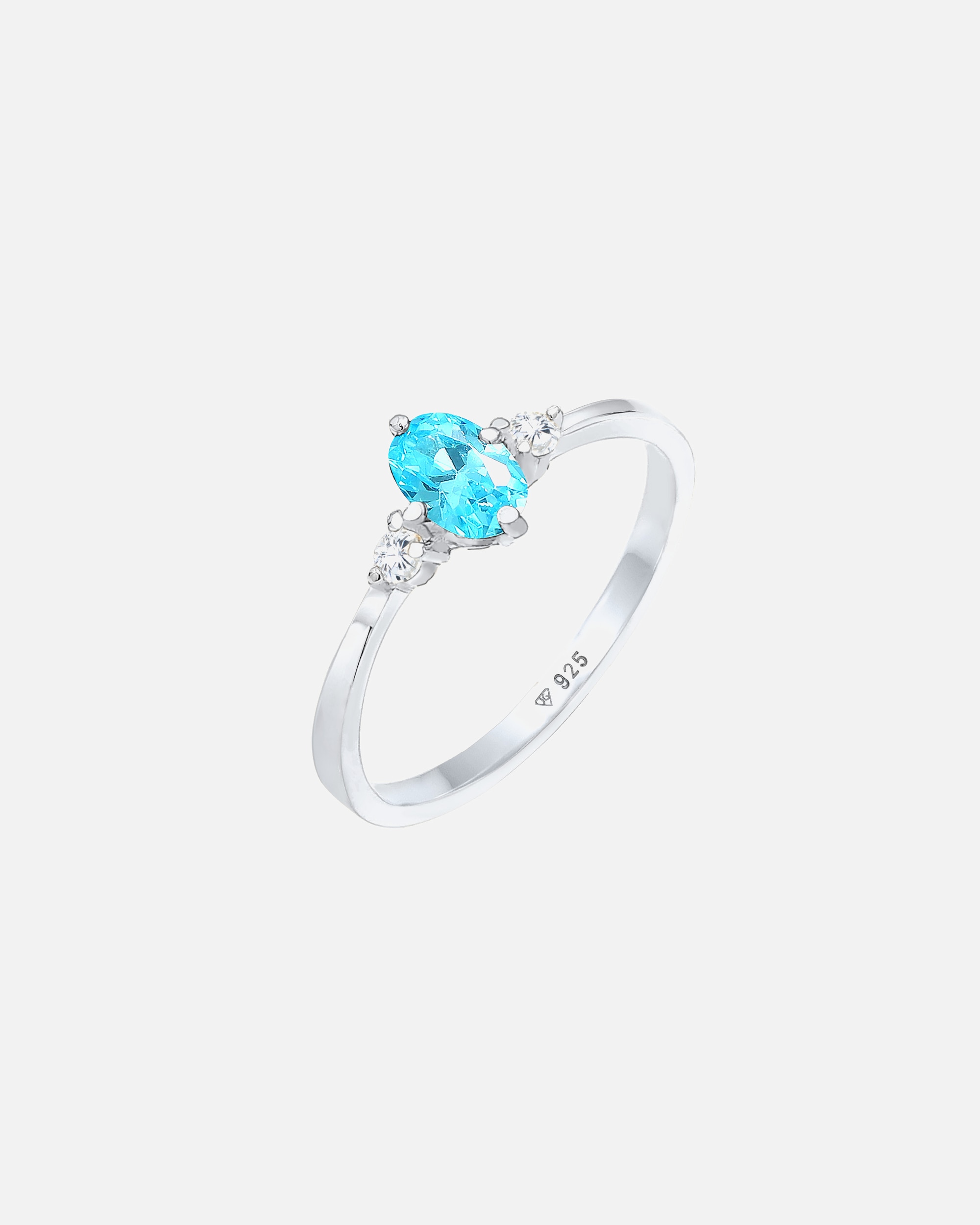 Pierścionek dla Kobieta Elli Damski Soliter Blue Oval zaręczynowy z kryształami cyrkonii w srebrze 925 Sterling Silver 54