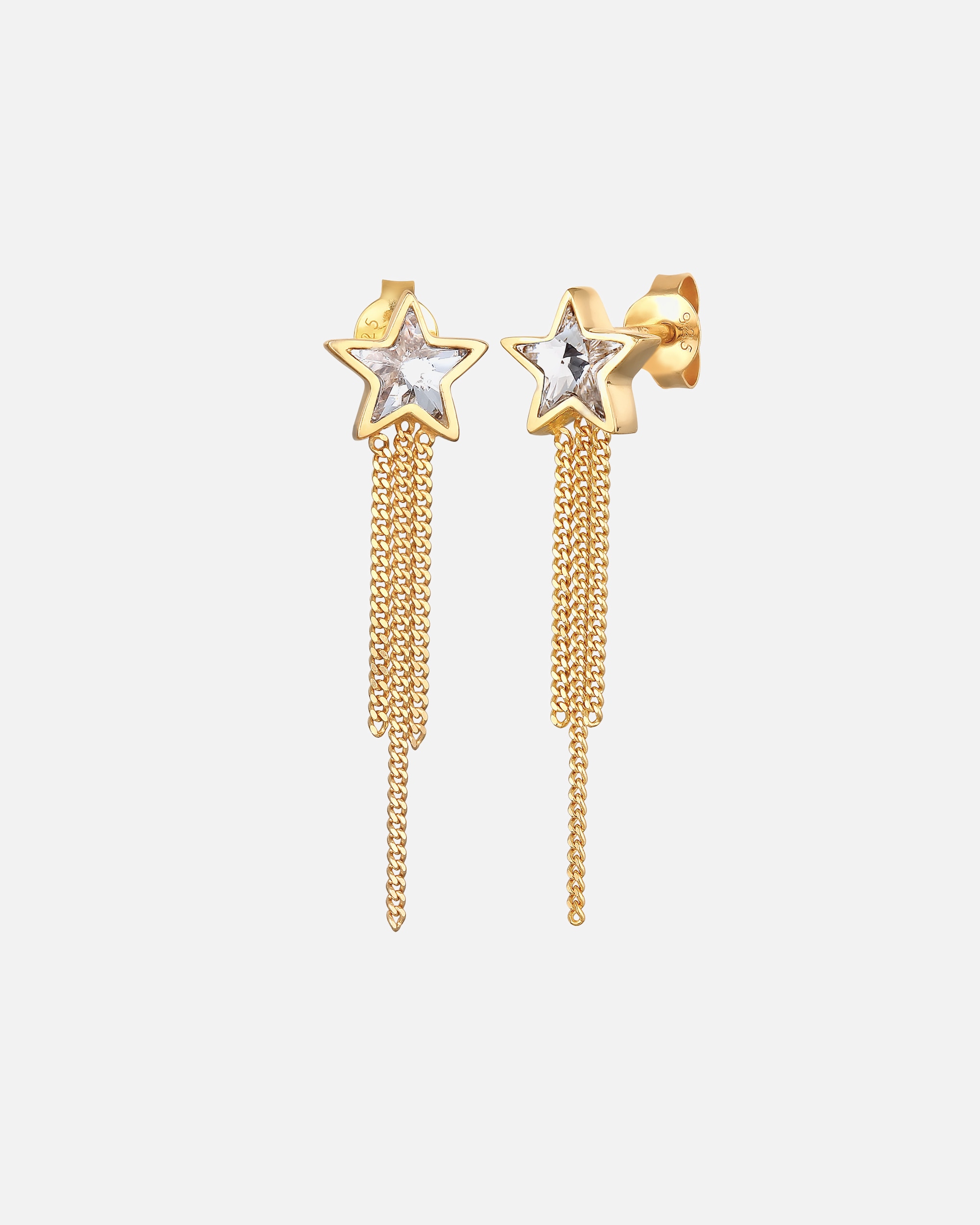Kolczyki dla Kobieta Elli Damskie kolczyki zawieszki gwiazda łańcuszek z kryształami ze srebra próby 925 Sterling Silver goldfarben