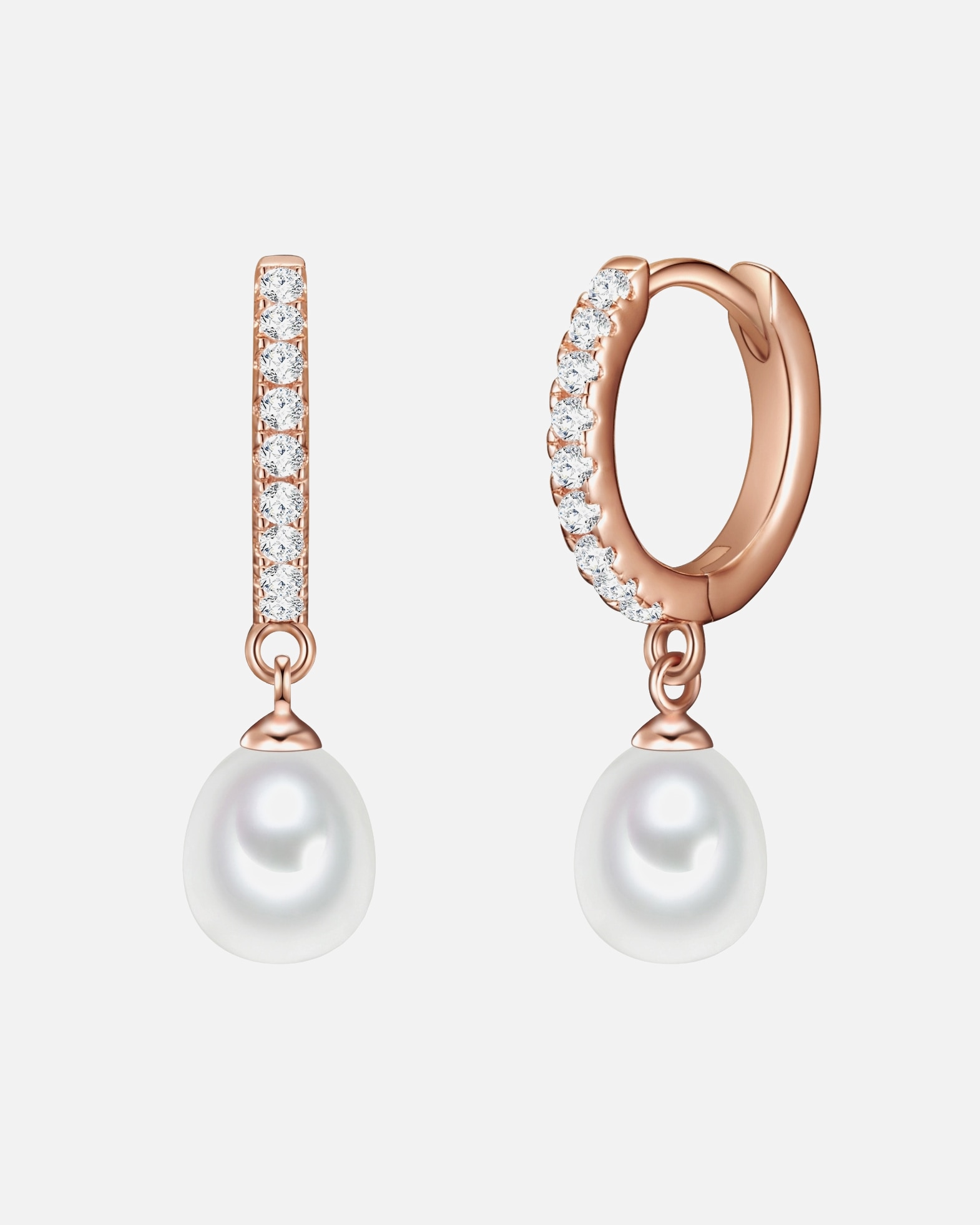 Obrączki dla Kobieta Srebrne kolczyki kreole srebro wysokiej próby Cyrkonia Perła hodowlana słodkowodna różowe złoto 24,4 mm