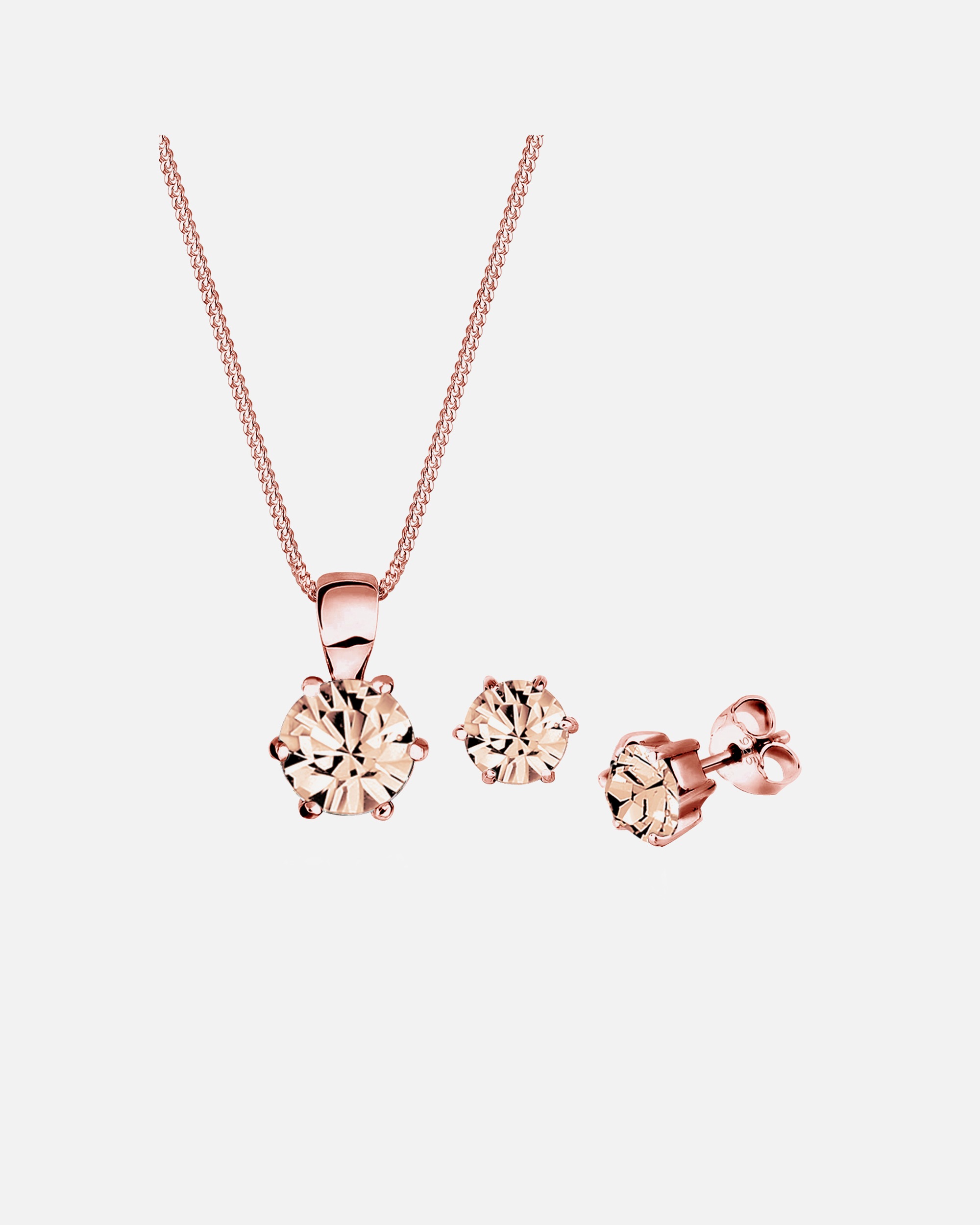 Komplet biżuterii dla Kobieta Elli Damski zestaw Classic Solitaire zawieszka kolczyki z kryształami w srebrze 925 sterling silver pozłacane różowym złotem Różowy