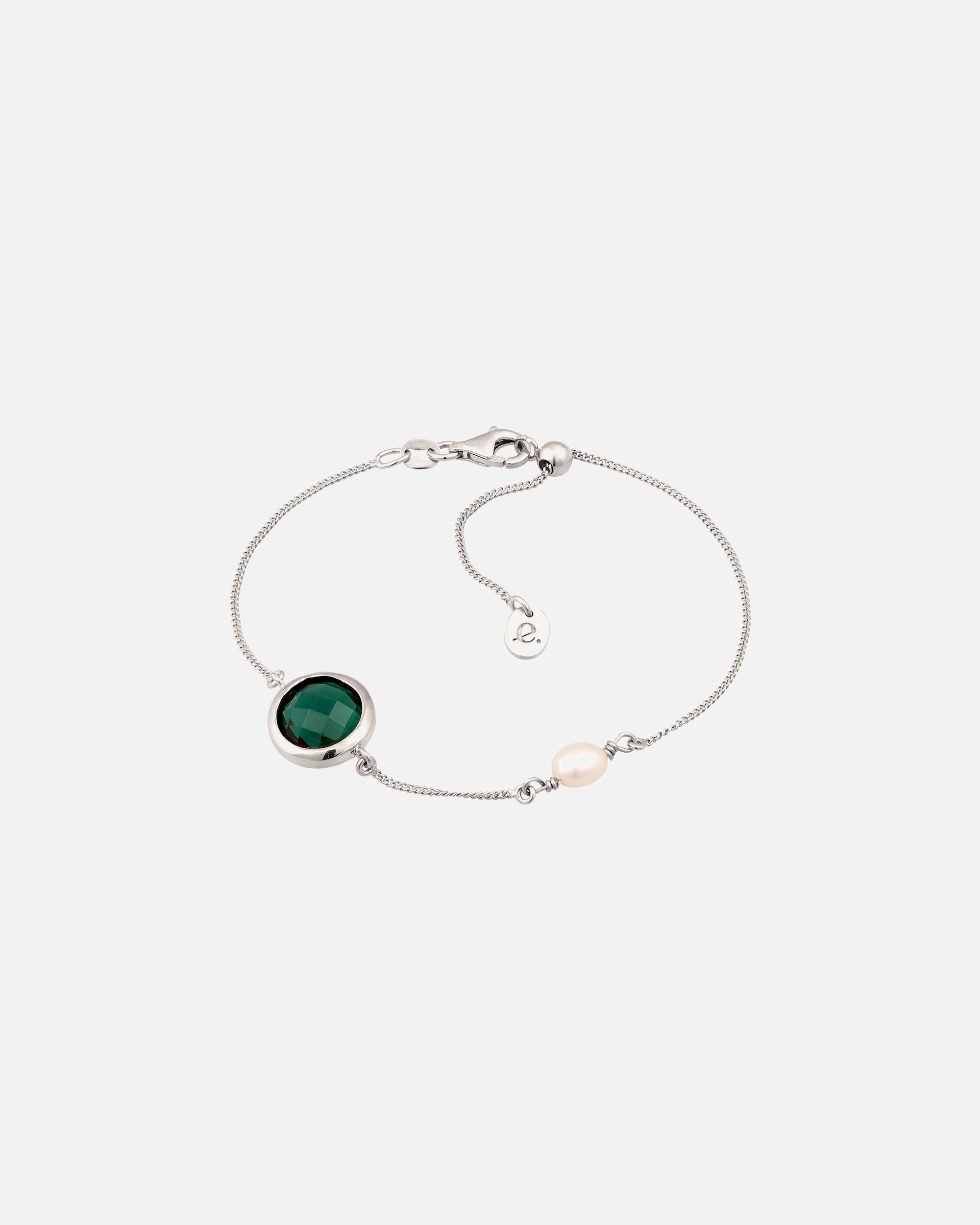 Bransoletka dla Kobieta Elli PREMIUM Bransoletka Damska Koło Łańcuch Kwarcowy Szachownica Podwójna Oprawa Zielona 925 Sterling Silver 19 cm silberfarben