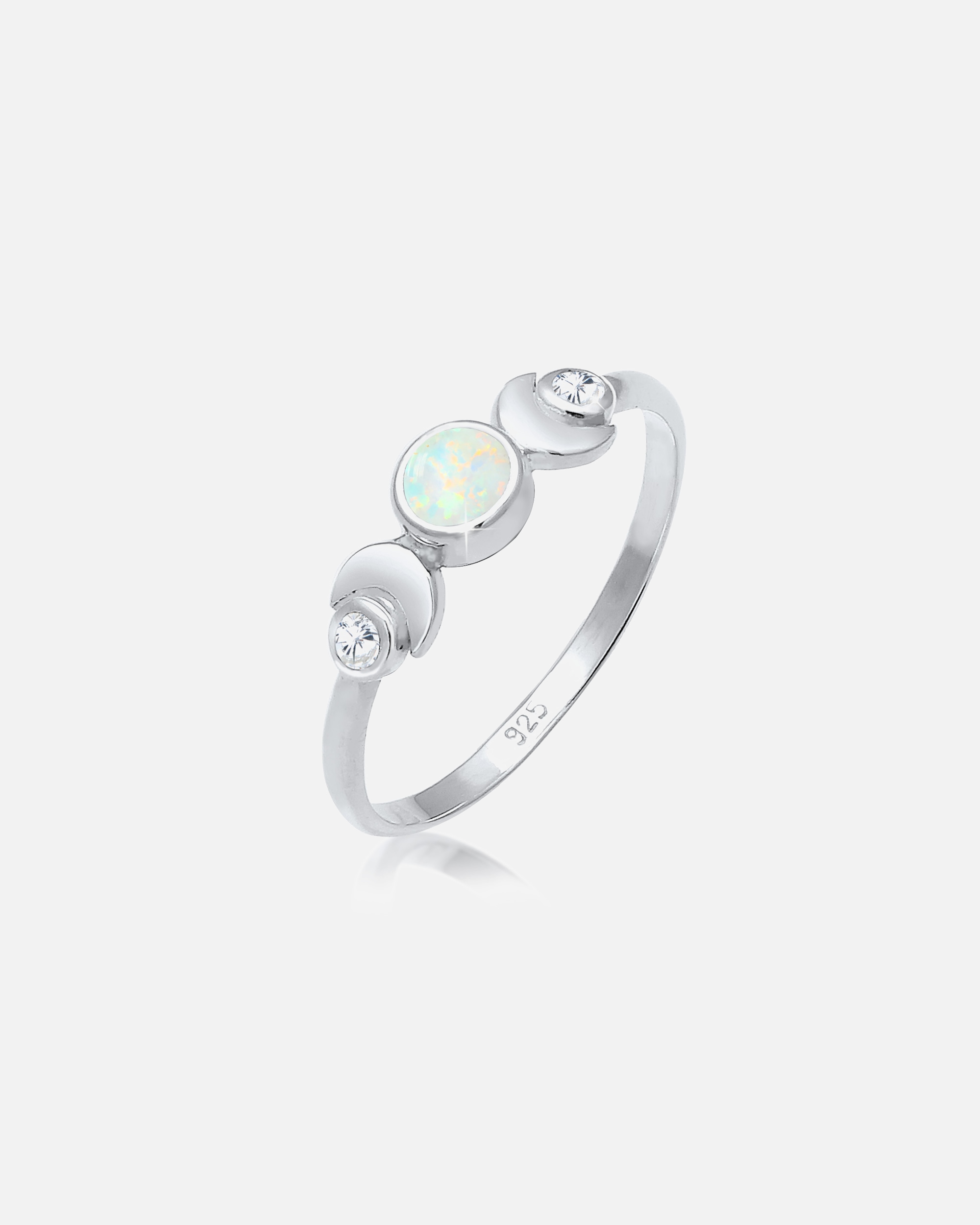 Pierścionek dla Kobieta Elli Damski półksiężyc Astro Vintage Design z opalem i cyrkonią w srebrze 925 Sterling Silver 54
