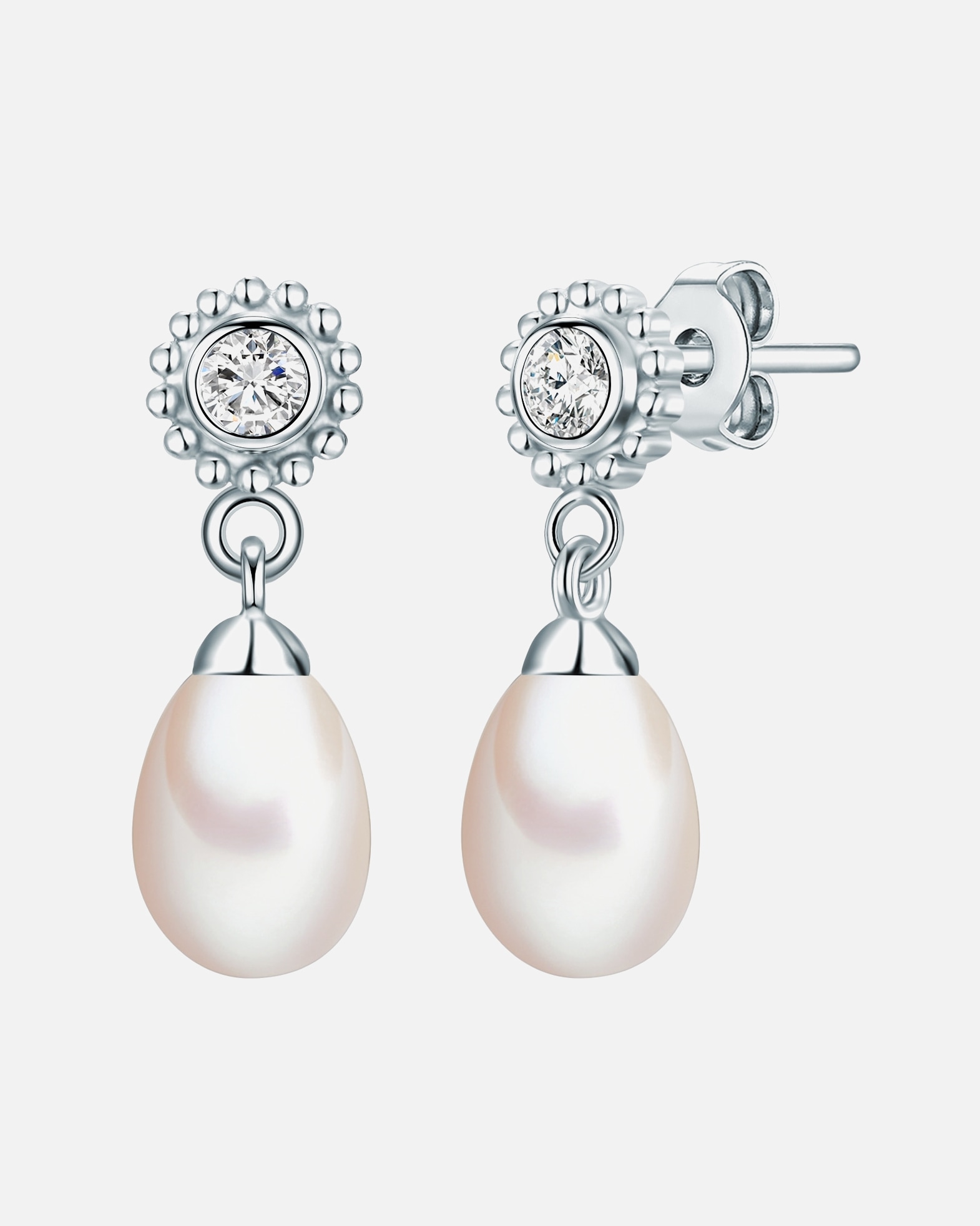 Kolczyki dla Kobieta Kolczyki sztyfty z perłą Kwiat srebro wysokiej próby Cyrkonia Perła hodowlana słodkowodna srebrny 18,6 mm