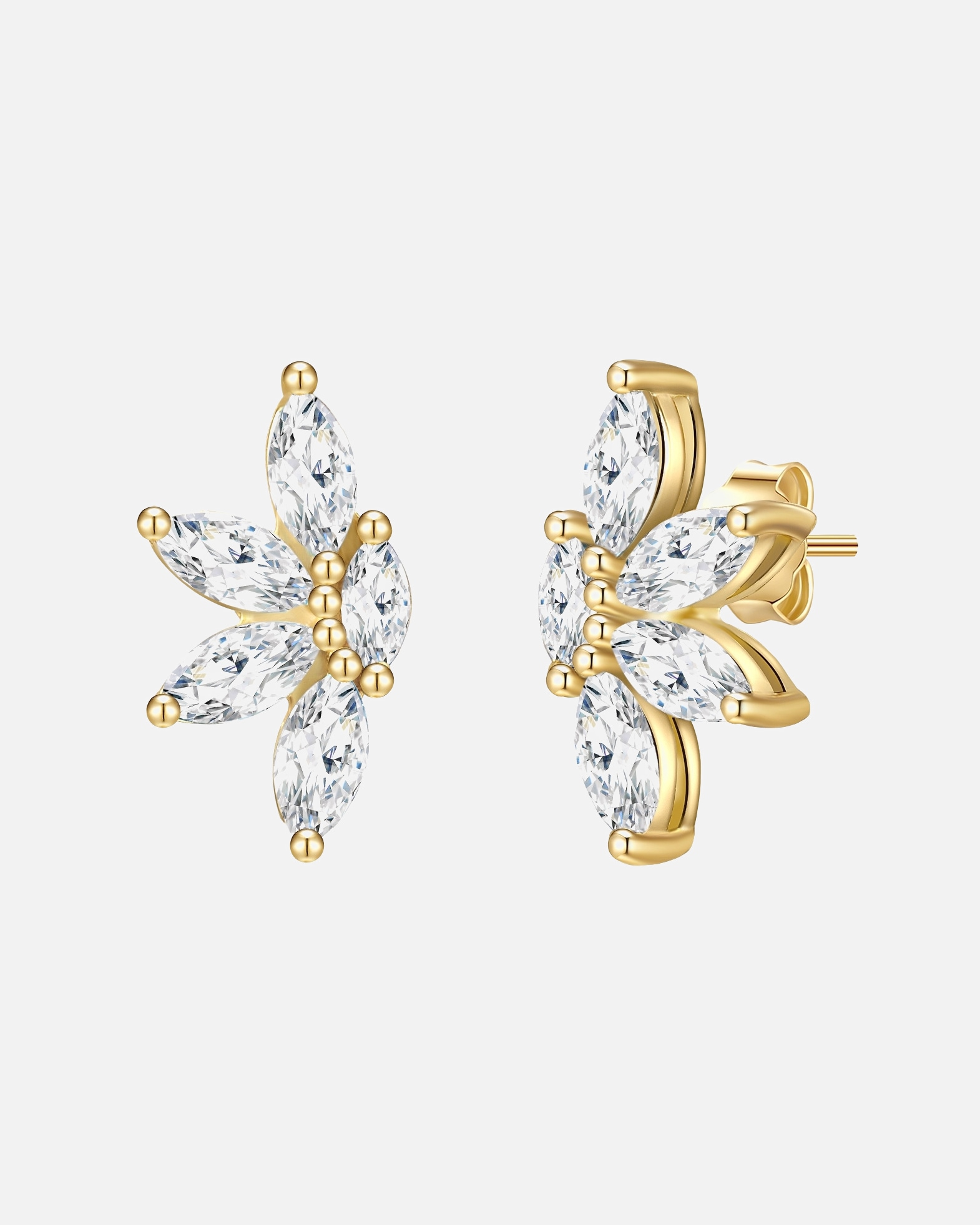 Kolczyki dla Kobieta Srebrne kolczyki sztyfty srebro wysokiej próby Cyrkonia żółte złoto 14,4 mm