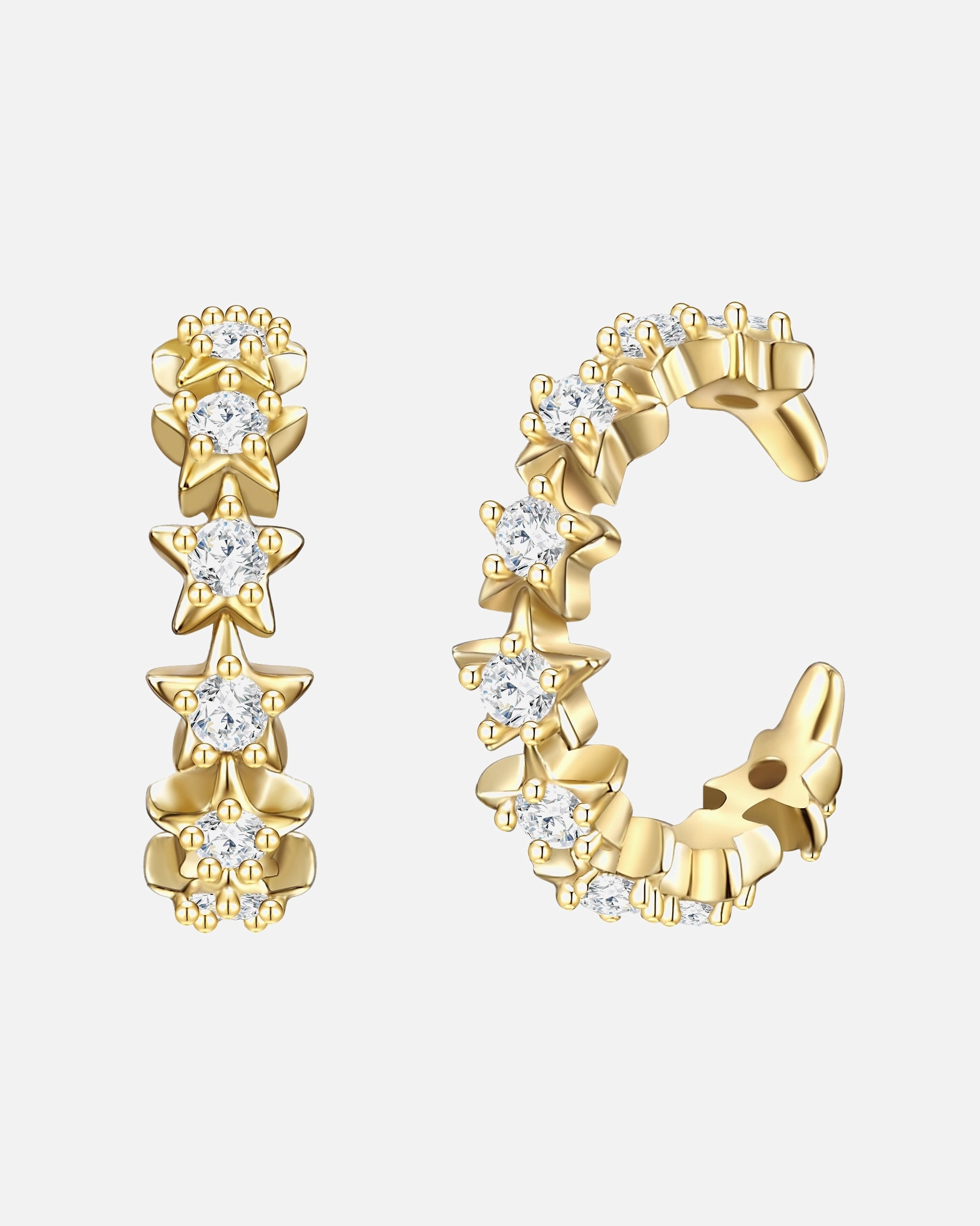 Kolczyki dla Kobieta Srebrne klamry na ucho Gwiazdy srebro wysokiej próby Cyrkonia żółte złoto 11,1 mm