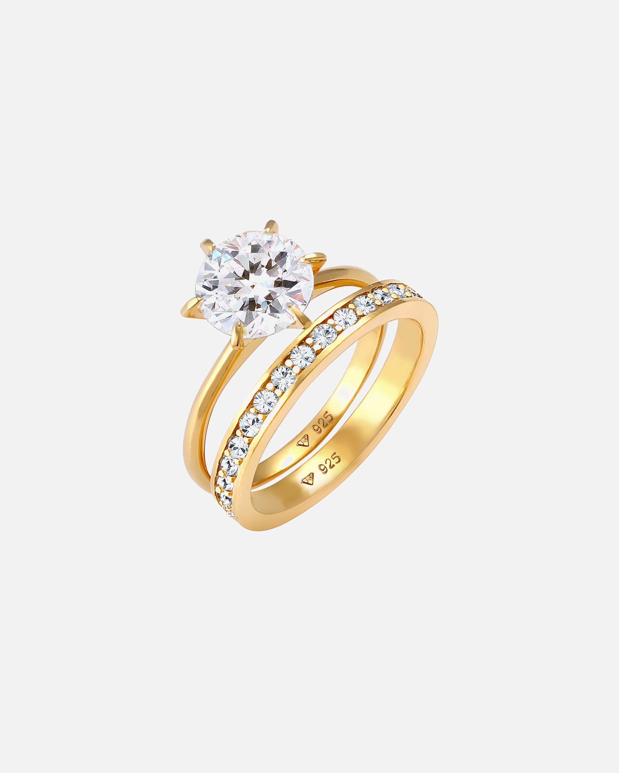 Pierścionek dla Kobieta Elli Damska obrączka zestaw soliter glamour z kryształami w srebrze próby 925 Sterling Silver 50