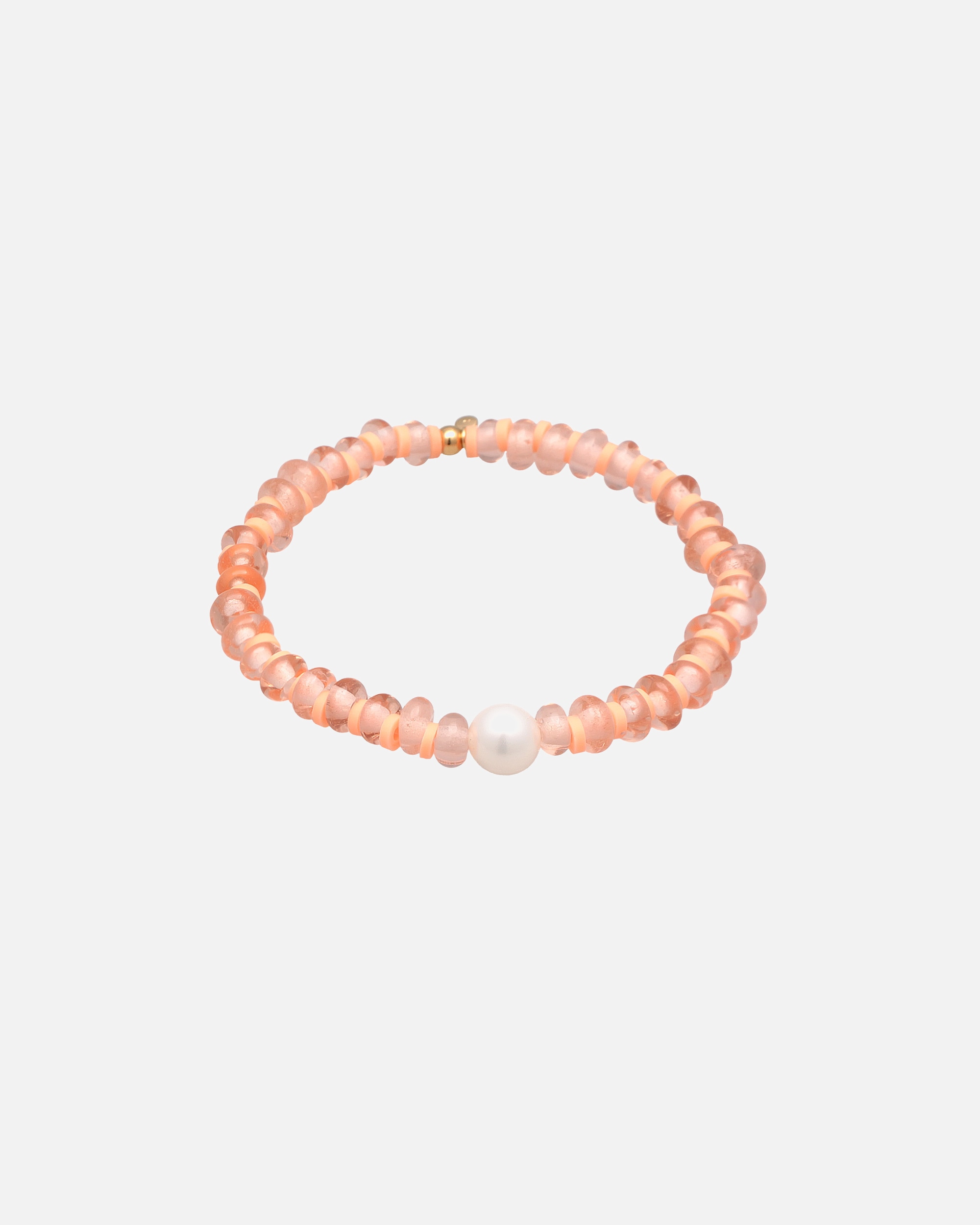 Bransoletka dla Kobieta Elli Damskie szklane koraliki na lato z krążkiem heishi i perłą w pozłacanym srebrze próby 925 Sterling Silver Pomarańczowy