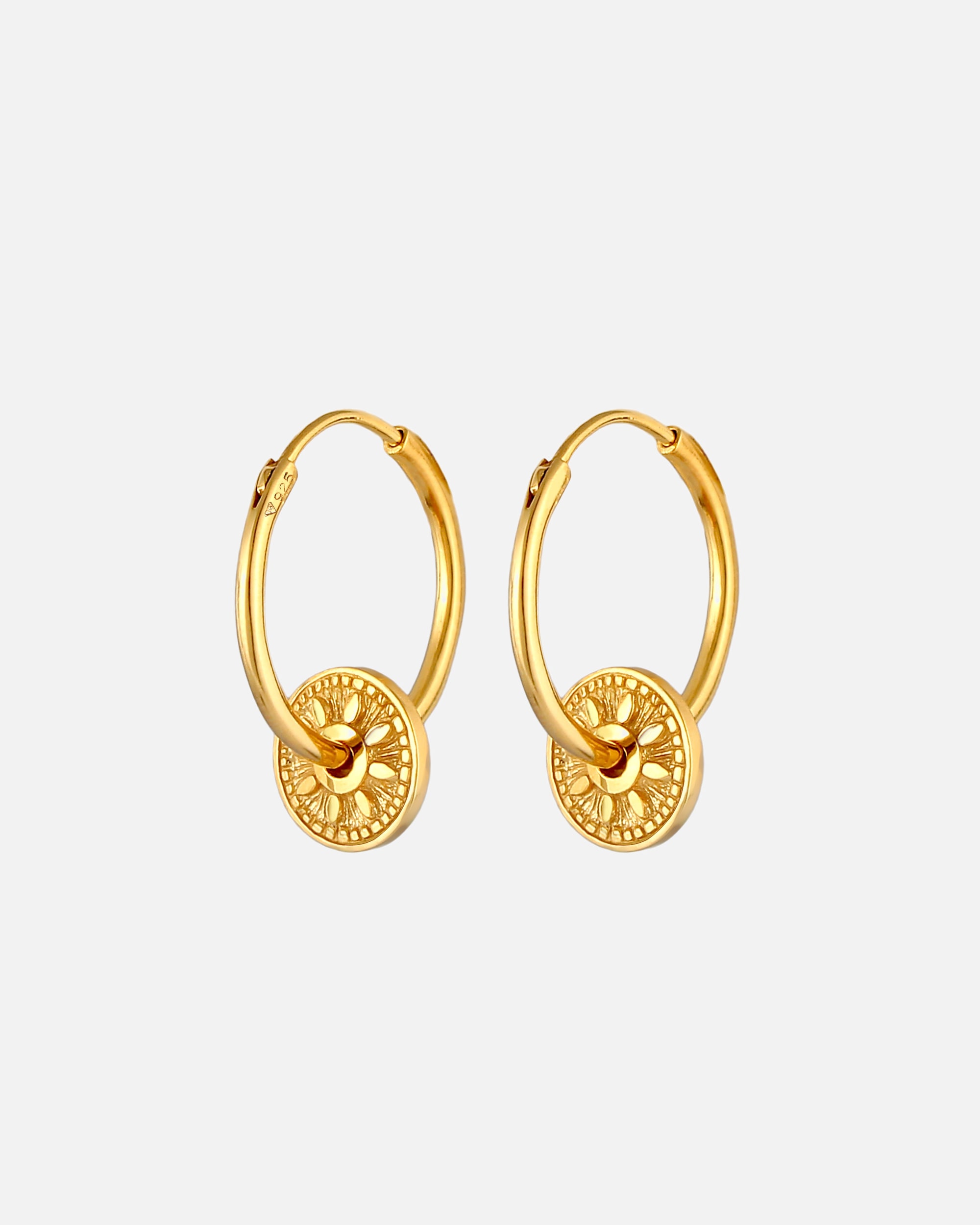 Kolczyki dla Kobieta Elli Damski wisior kreolski Moneta Sun Antique w 925 Sterling Silver goldfarben
