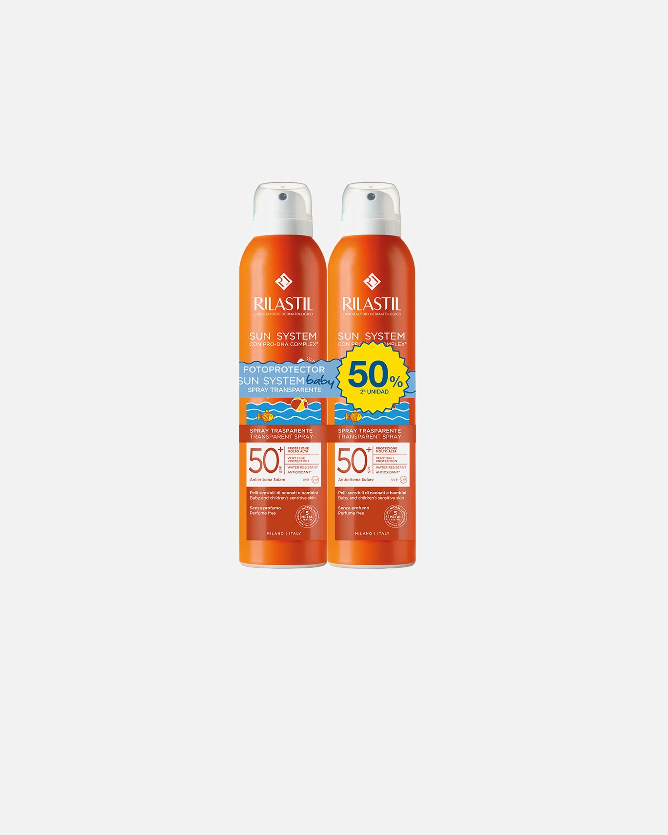 Spray do opalania dla Unisex Rilastil SUN SYSTEM 50+ SPRAY DLA DZIECI OPAKOWANIE PRZEŹROCZYSTE 400 ml