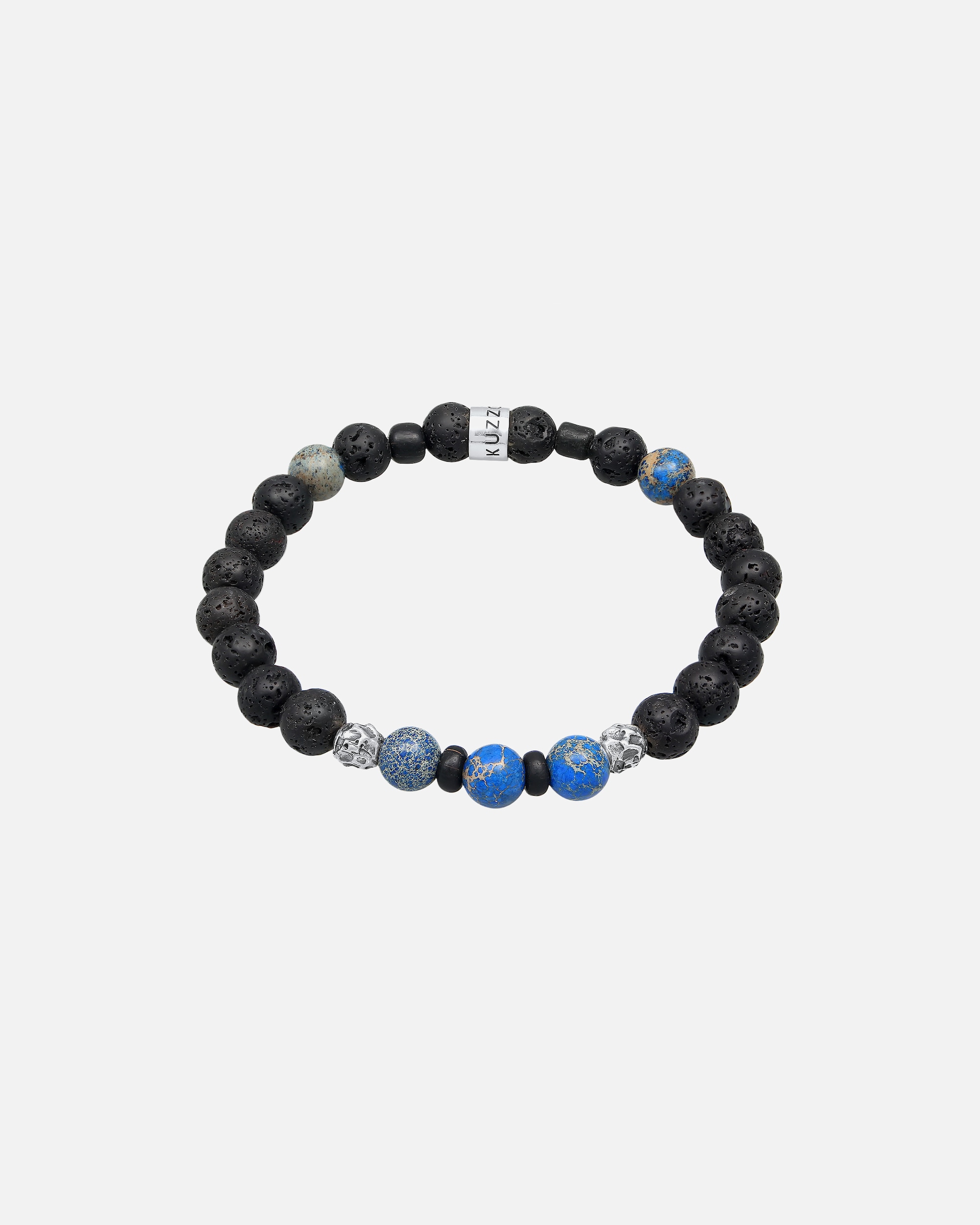 Bransoletka dla Mężczyzna KUZZOI Męskie koraliki Round with Lava Stone and Agate Beads ze srebra próby 925 Sterling Silver 21