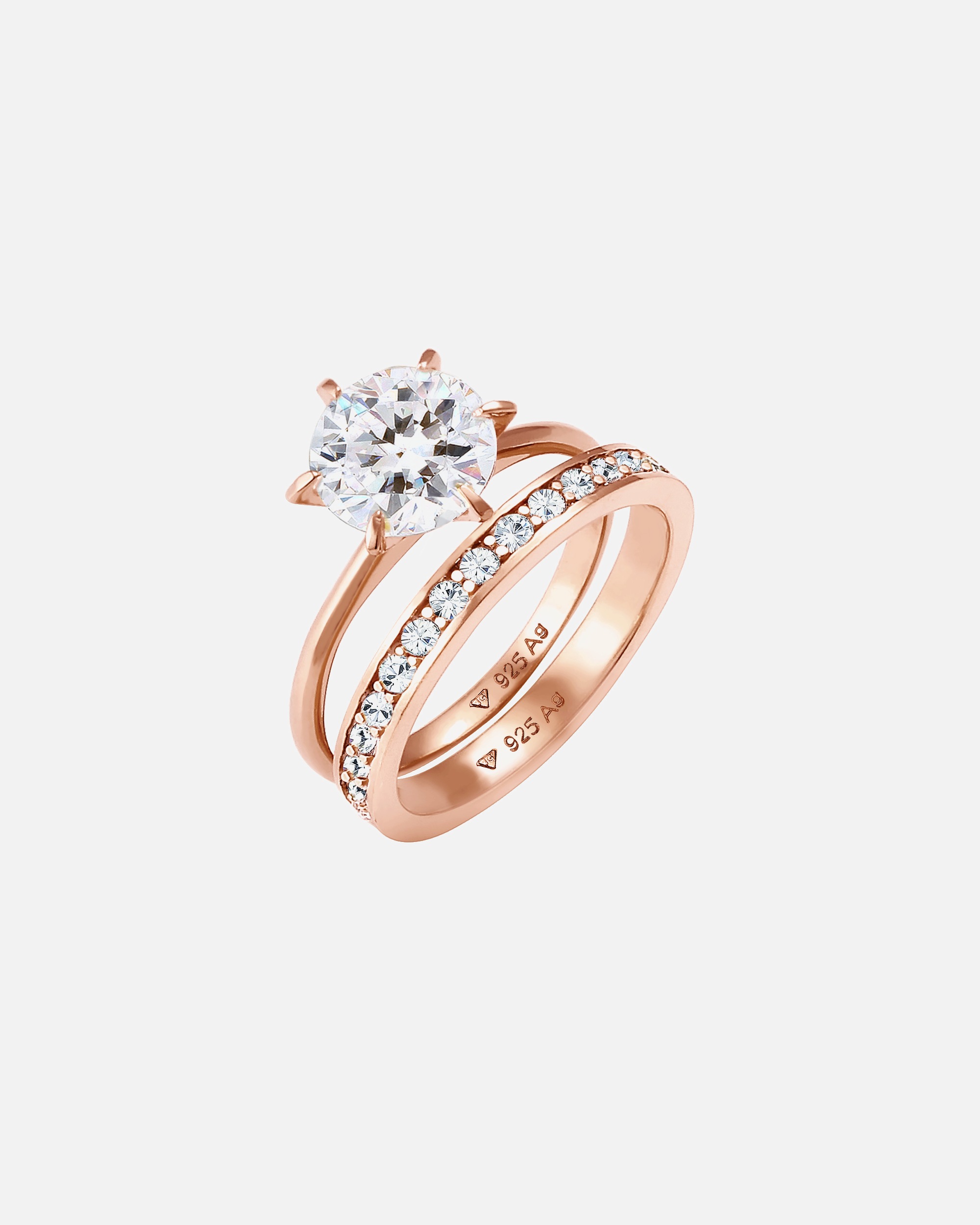 Pierścionek dla Kobieta Elli Damska obrączka zestaw soliter glamour z kryształami w srebrze próby 925 Sterling Silver 52