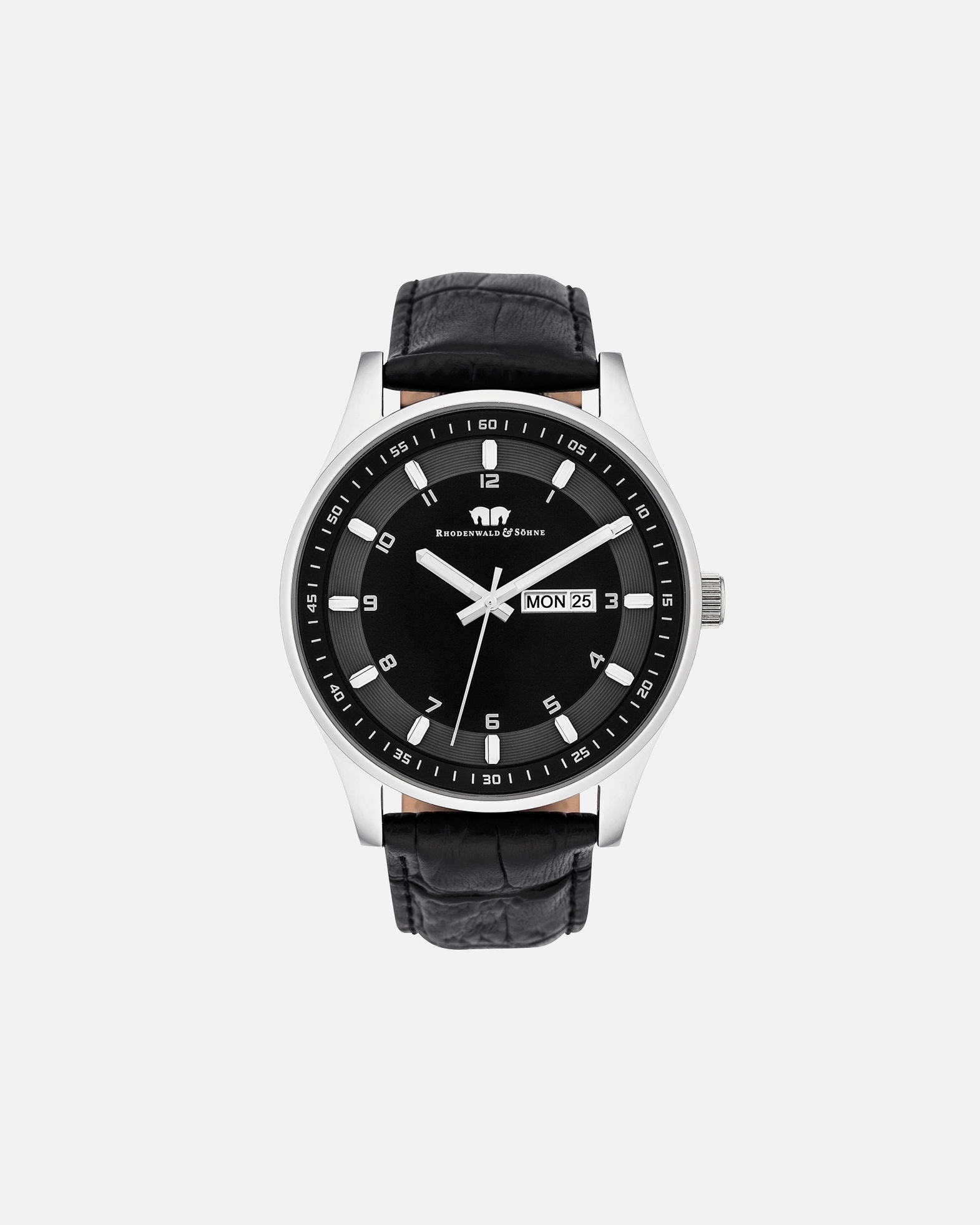 Zegar dla Mężczyzna Rhodenwald & Söhne Zegarek kwarcowy Couragian Srebrny Skóra naturalna Czarny 200,0 mm