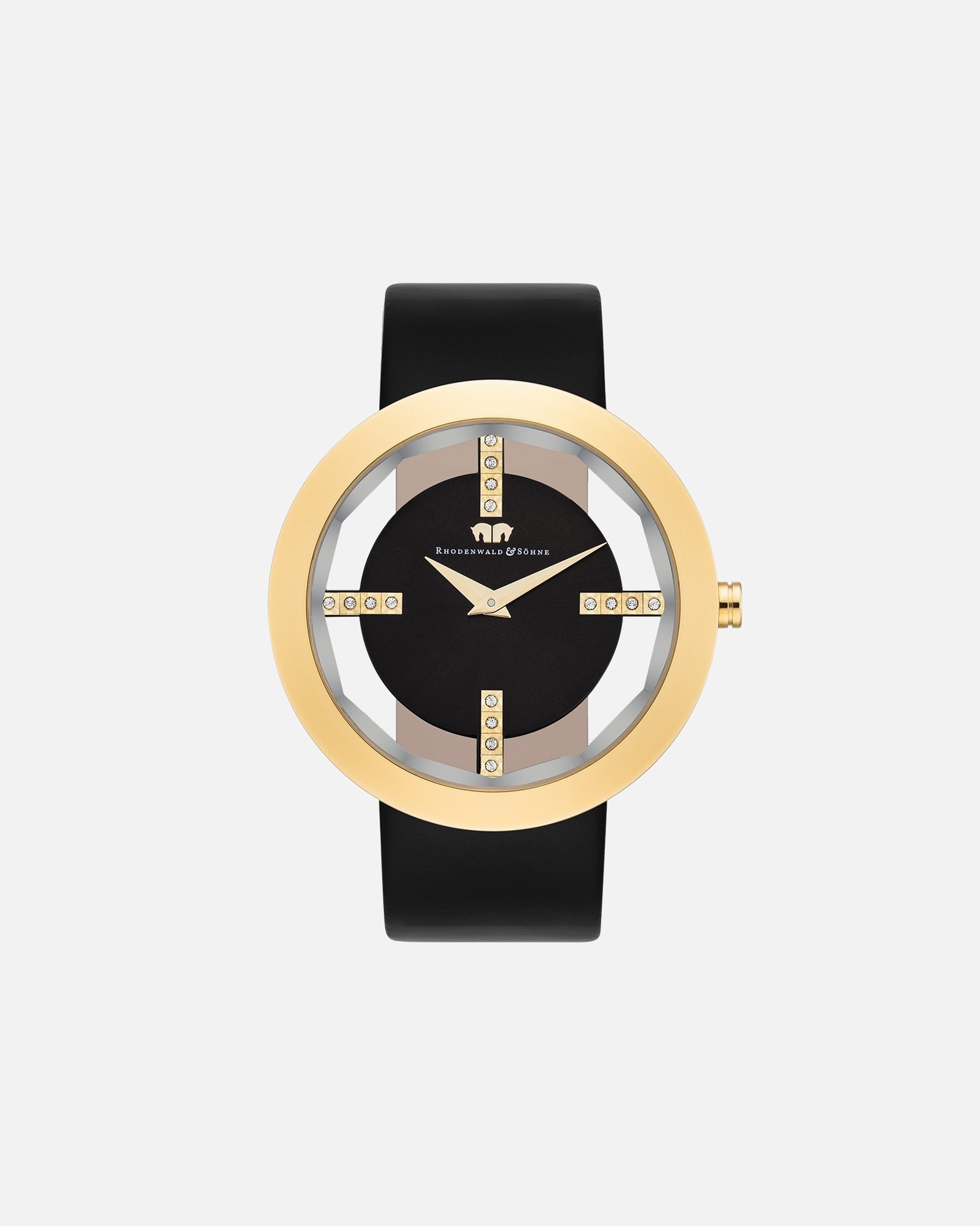 Zegar dla Kobieta Zegarek kwarcowy Lucrezia żółte złoto Skóra naturalna Czarny 42,0 mm