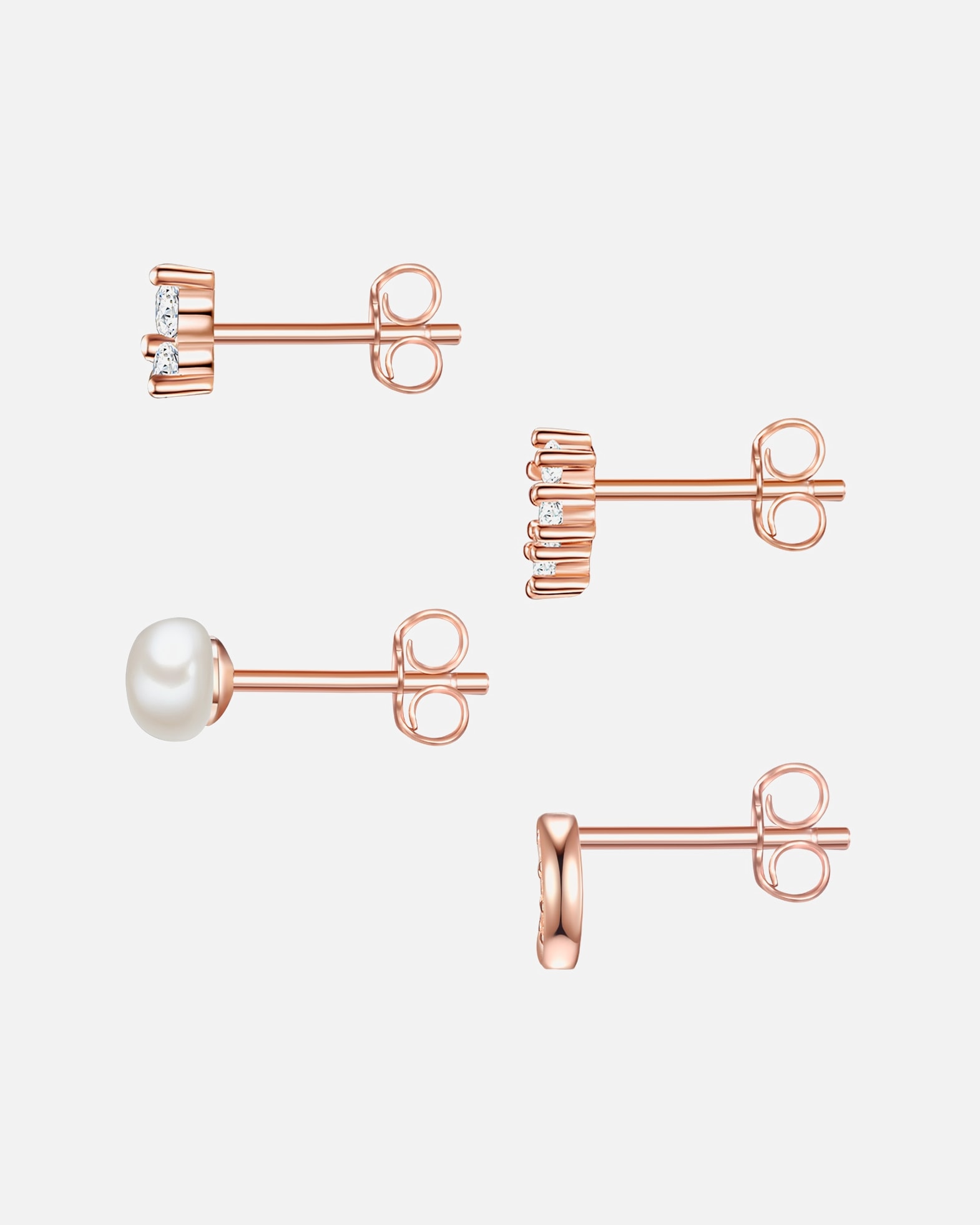 Kolczyki dla Kobieta Glanzstücke München Srebrne kolczyki sztyfty srebro wysokiej próby Cyrkonia Perła hodowlana słodkowodna różowe złoto 5,1/6,3/4,0/4,9 mm