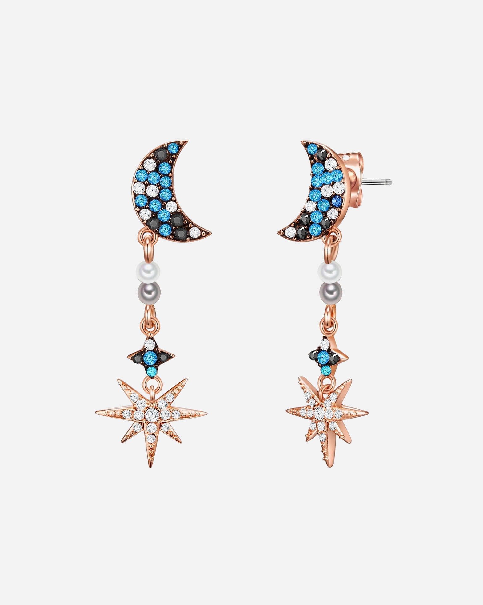 Kolczyki dla Kobieta Półksiężyc/gwiazda Mosiadz Zdobienie kryształkami Swarovski® Perła (synt.) 37,9 mm