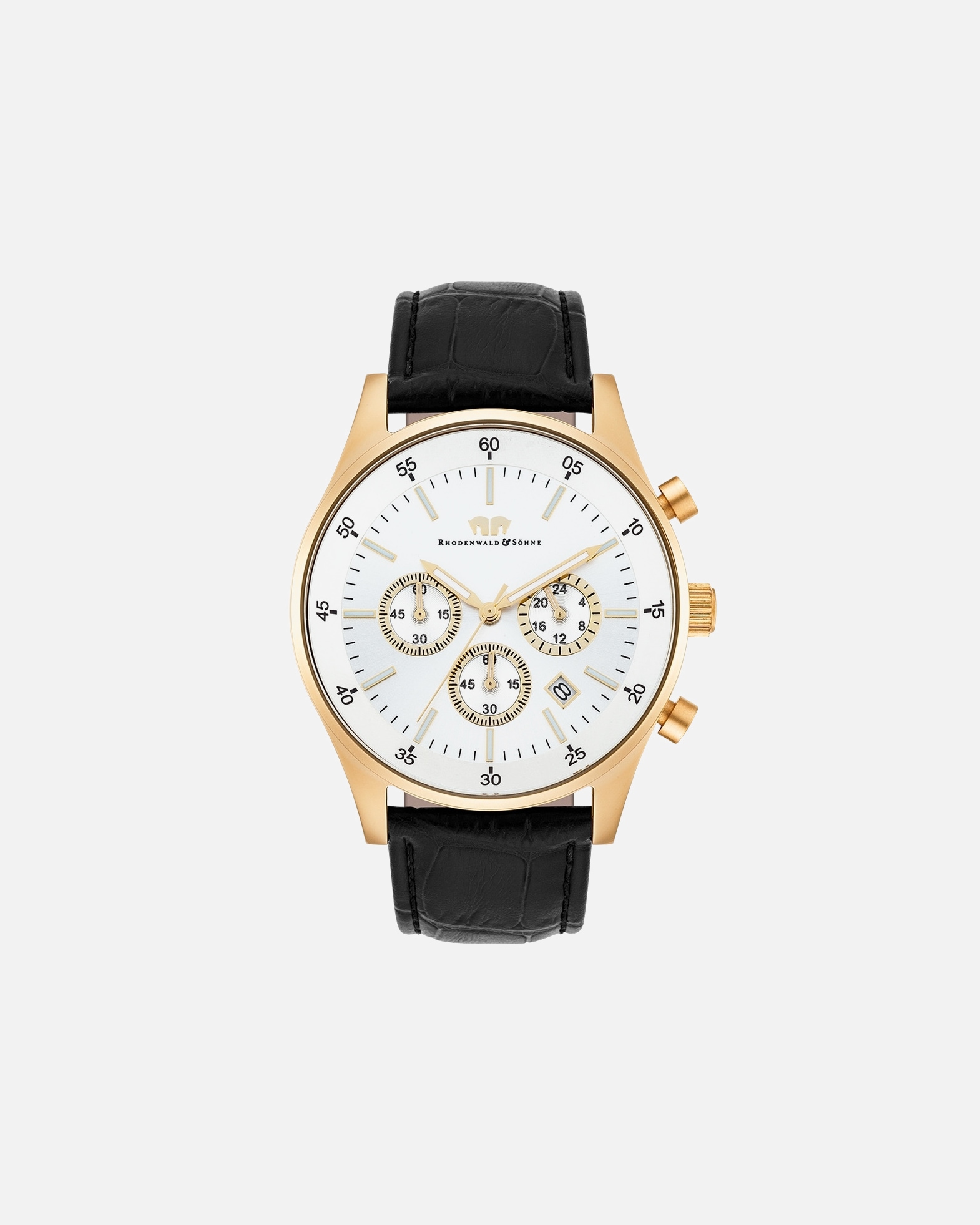 Zegar dla Mężczyzna Rhodenwald & Söhne Chronograf Goodwill żółte złoto Skóra naturalna Czarny 215,0 mm