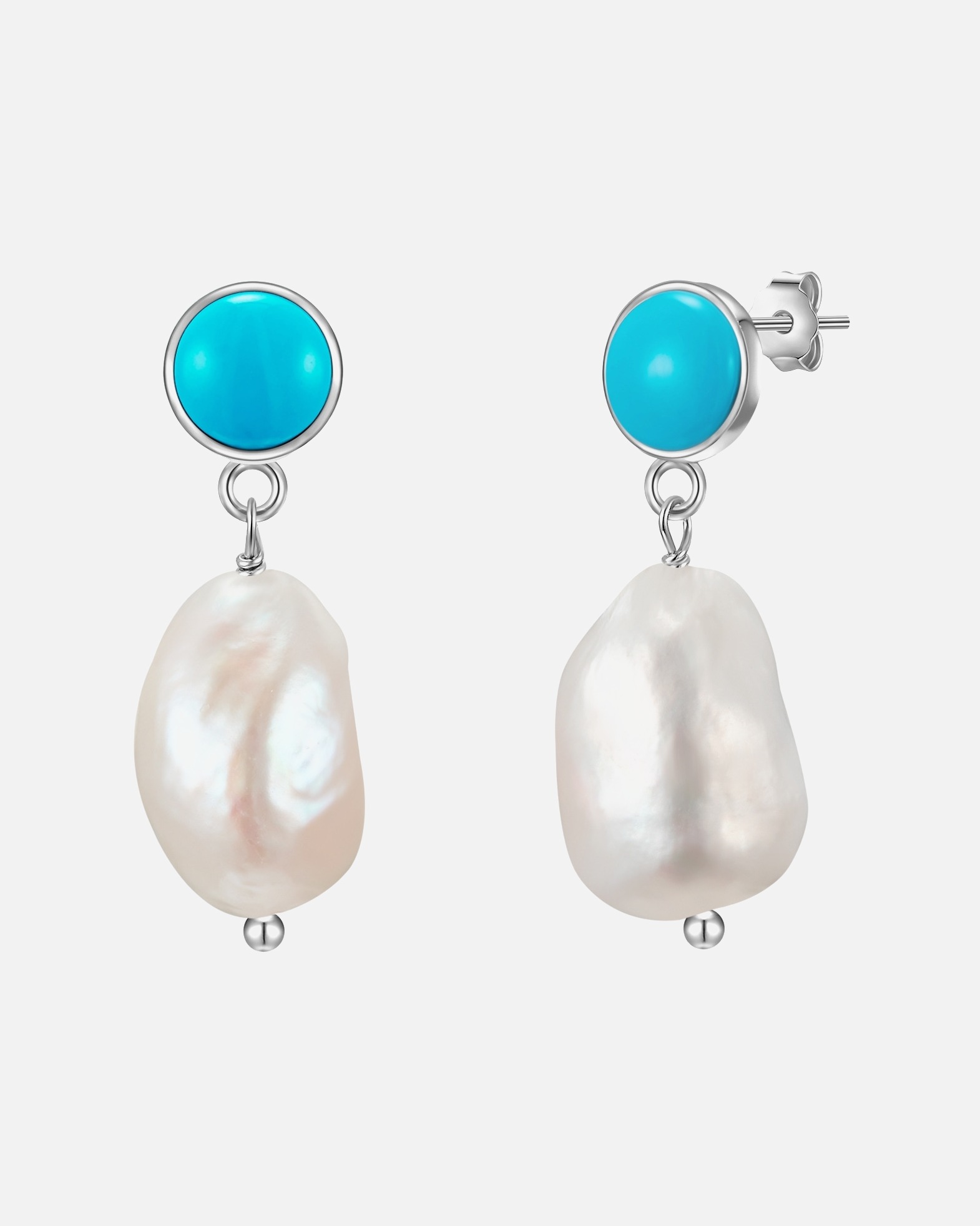 Kolczyki dla Kobieta Glanzstücke München Kolczyki wiszące srebrne srebro wysokiej próby Turkusowy (rek.) Perła hodowlana słodkowodna srebrny 28,7 mm