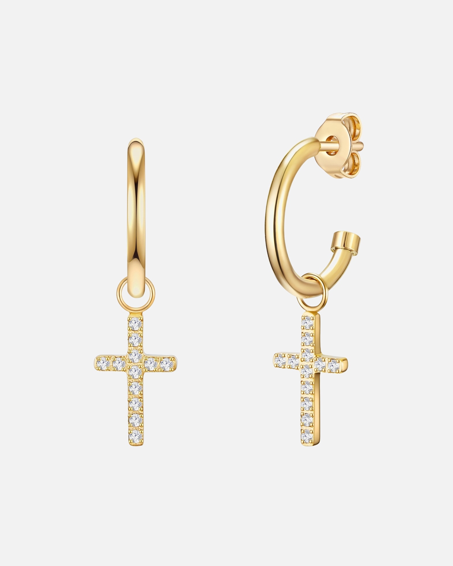 Obrączki dla Kobieta Kolczyki kreole ze stali szlachetnej Krzyżyk Stal szlachetna Cyrkonia żółte złoto 17,3 mm