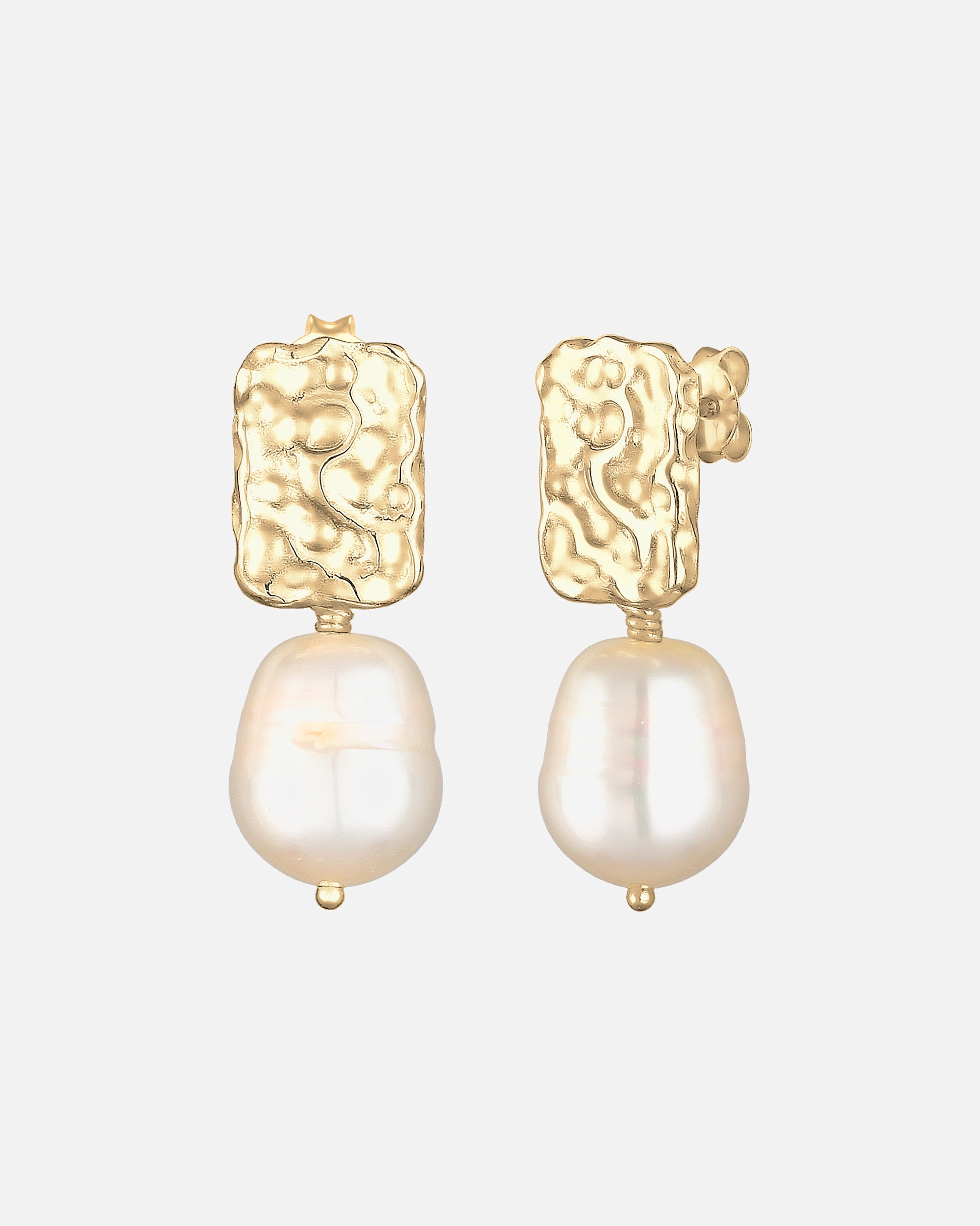 Kolczyki dla Kobieta Elli PREMIUM Damska zawieszka na ucho Organic młotkowany Barok Trend z perłą hodowlana słodkowodną w pozłacanym srebrze 925 Sterling Silver goldfarben