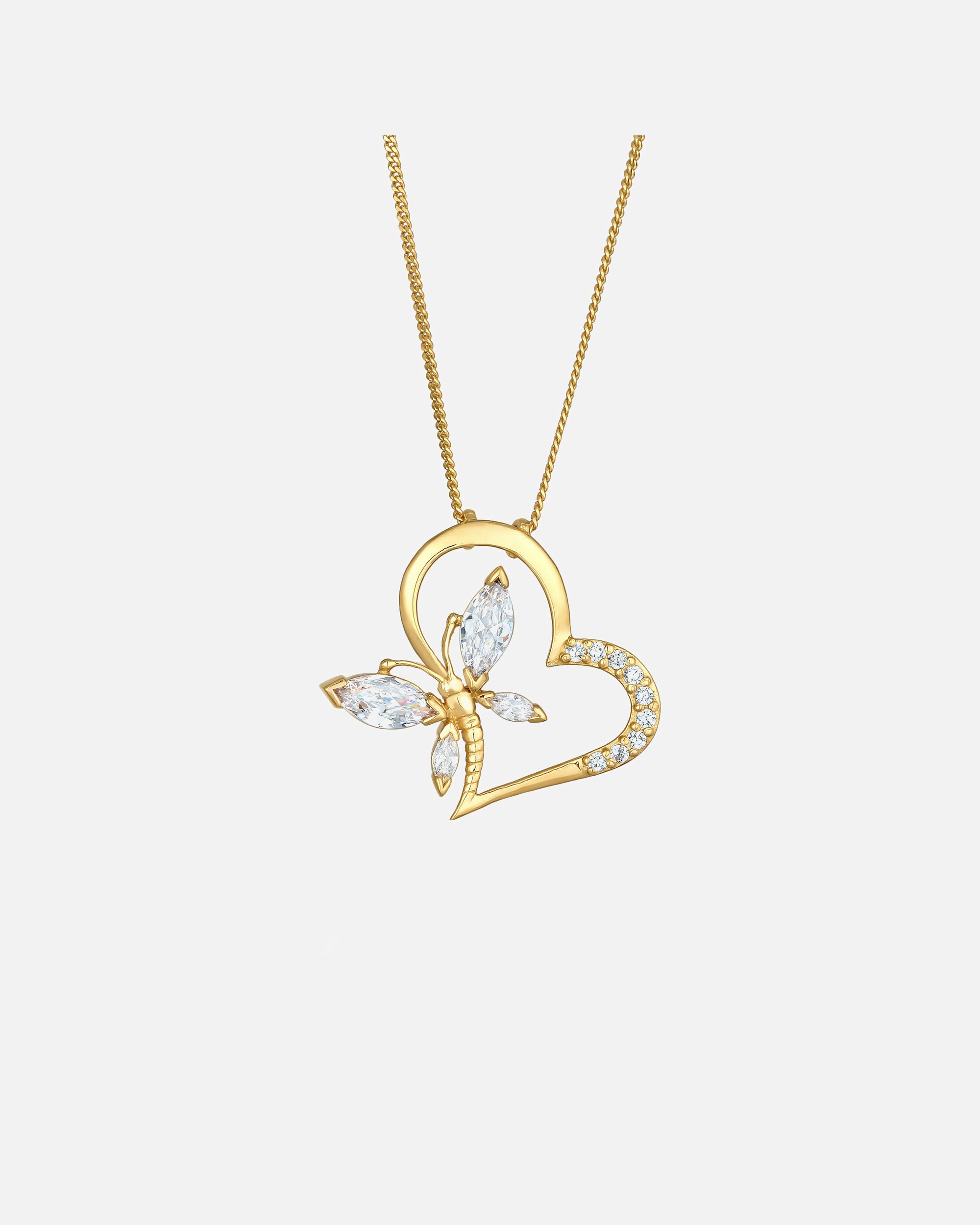 Naszyjnik dla Kobieta Elli Damski Serce Motyla wisior Elegancki z kryształami cyrkonii w srebrze próby 925 Sterling Silver goldfarben