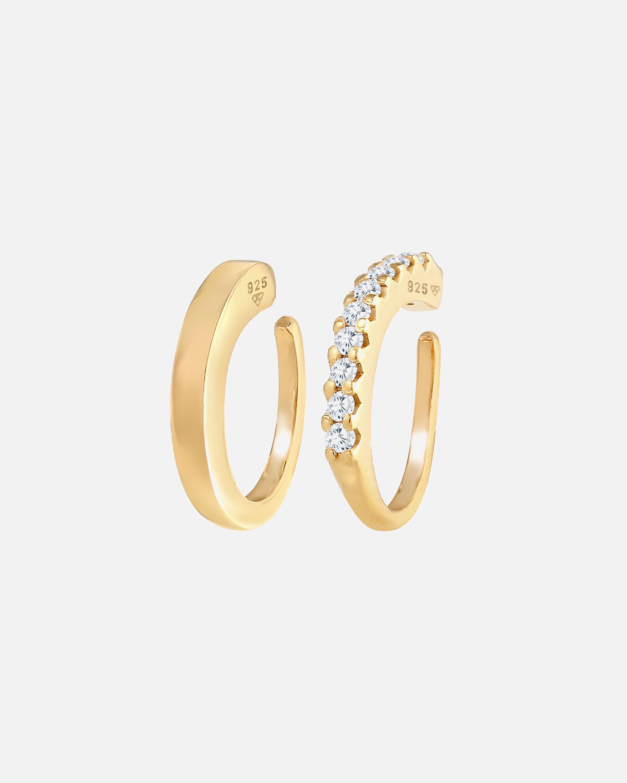 Ozdoba ucha dla Kobieta Elli Damska nausznica Duo Trend Blogger z kryształami cyrkonii w pozłacanym srebrze 925 Sterling Silver goldfarben