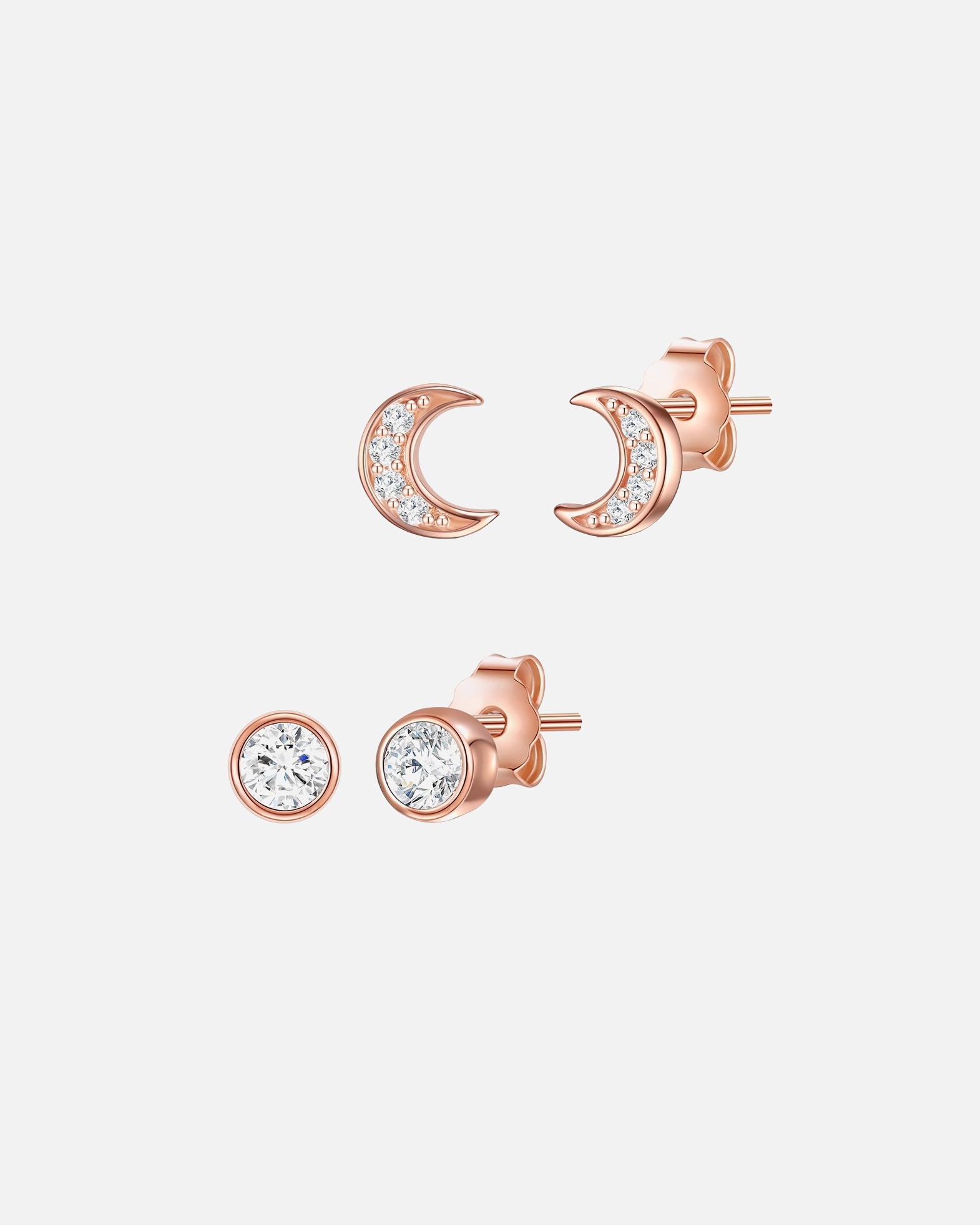 Kolczyki dla Kobieta Srebrne kolczyki sztyfty Półksiężyc srebro wysokiej próby Cyrkonia różowe złoto 4,0/5,2 mm