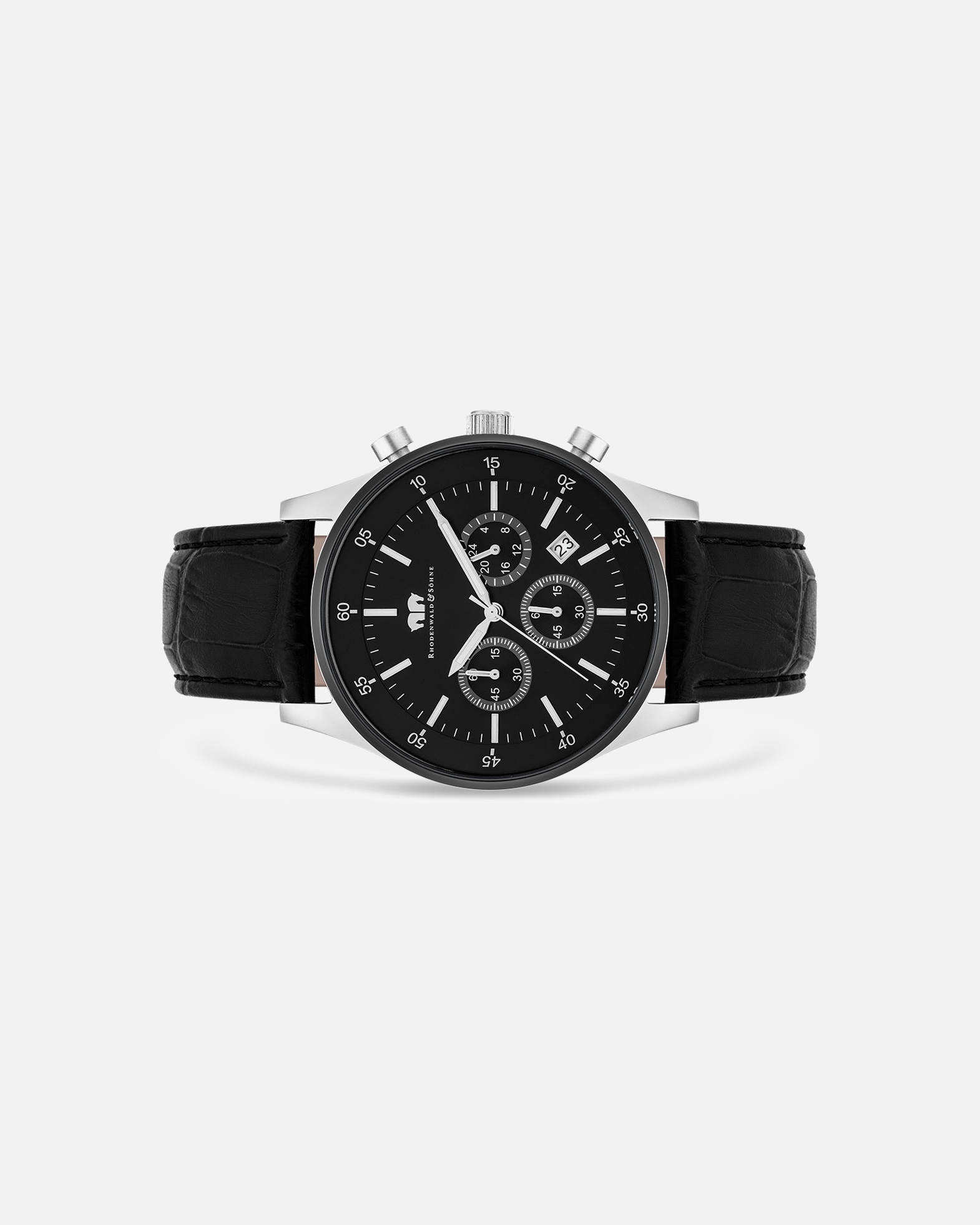 Zegar dla Mężczyzna Rhodenwald & Söhne Chronograf Goodwill Srebrny/czarny Skóra naturalna Czarny 45,0 mm