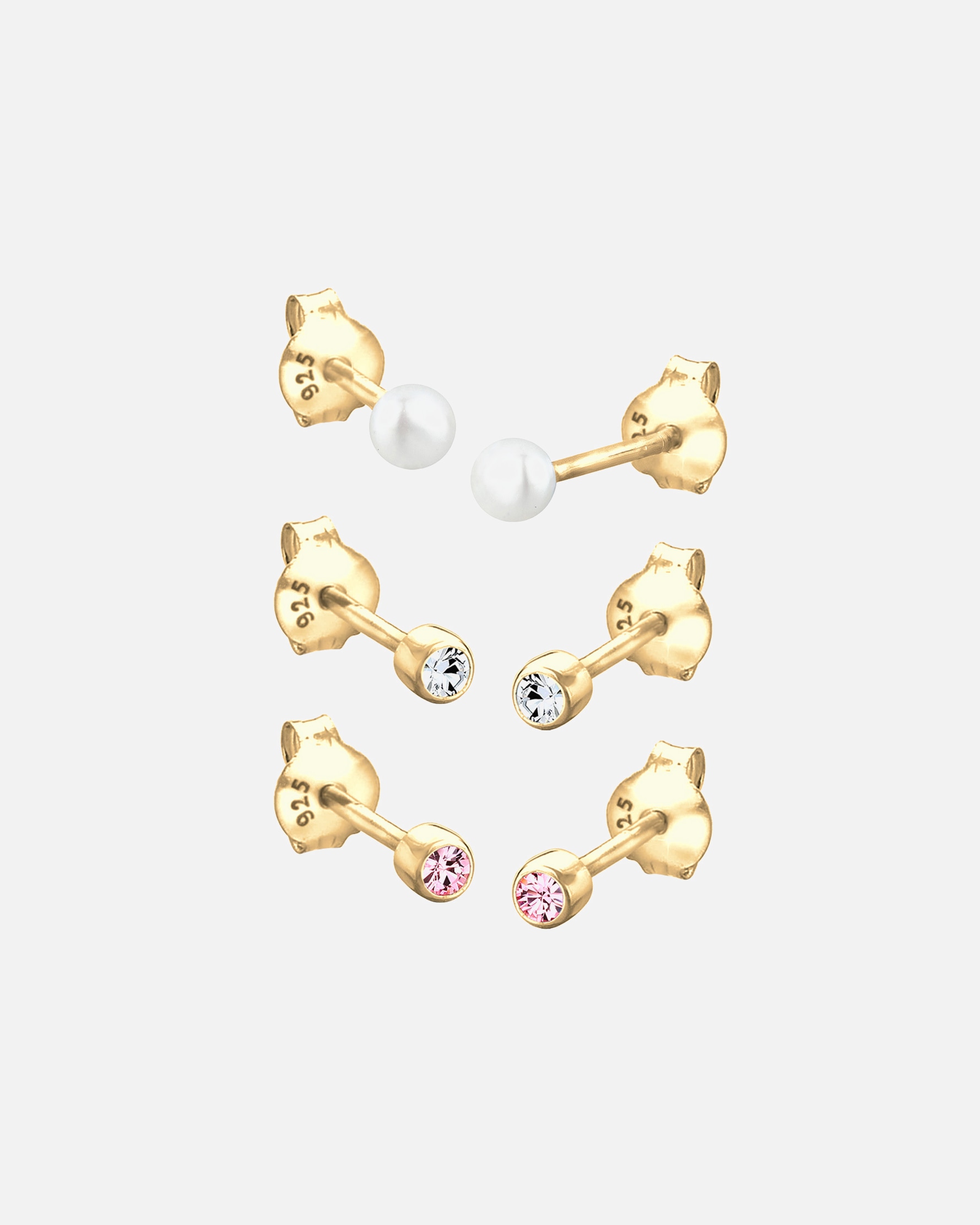 Kolczyki dla Kobieta Elli Damski zestaw podstawowy 3 częściowy perłą hodowlana słodkowodną i kryształów, wykonany ze srebra próby 925 sterling silver goldfarben