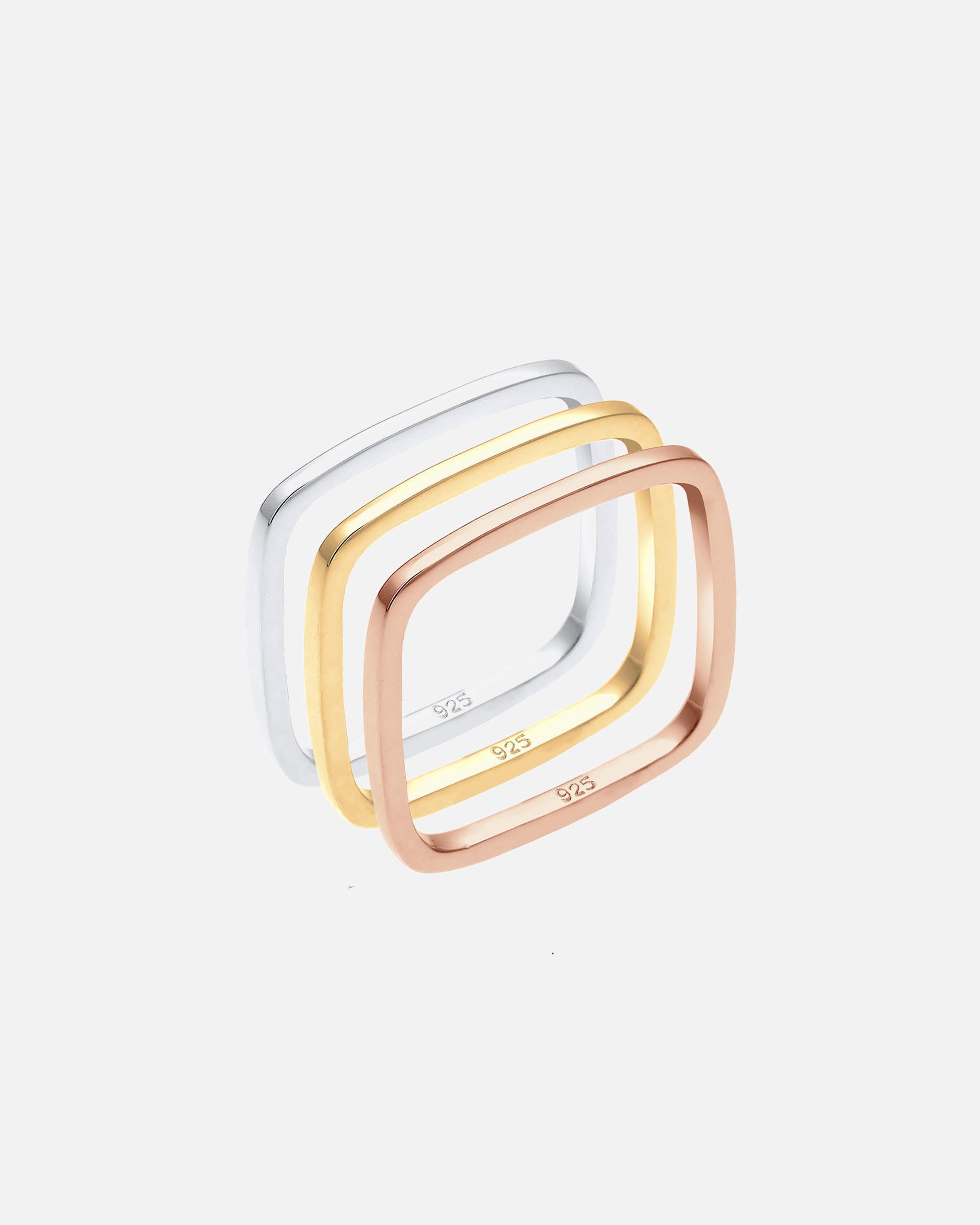 Pierścionek dla Kobieta Elli Damski zestaw pierścionków Basic Kwadrat Tri-Colour ze srebra próby 925 Sterling Silver 52