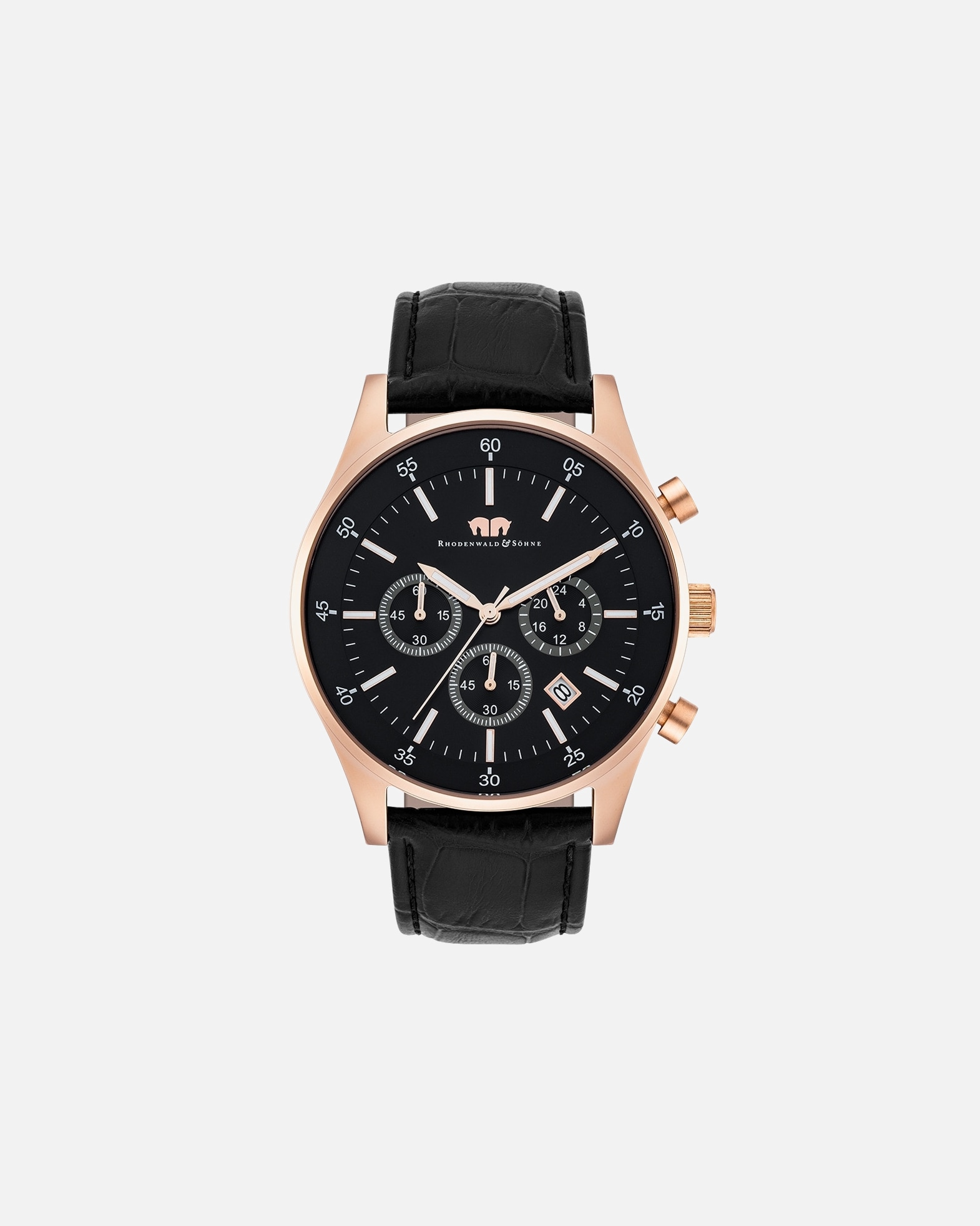 Zegar dla Mężczyzna Chronograf Goodwill Różowy złoty Skóra naturalna Czarny 45,0 mm