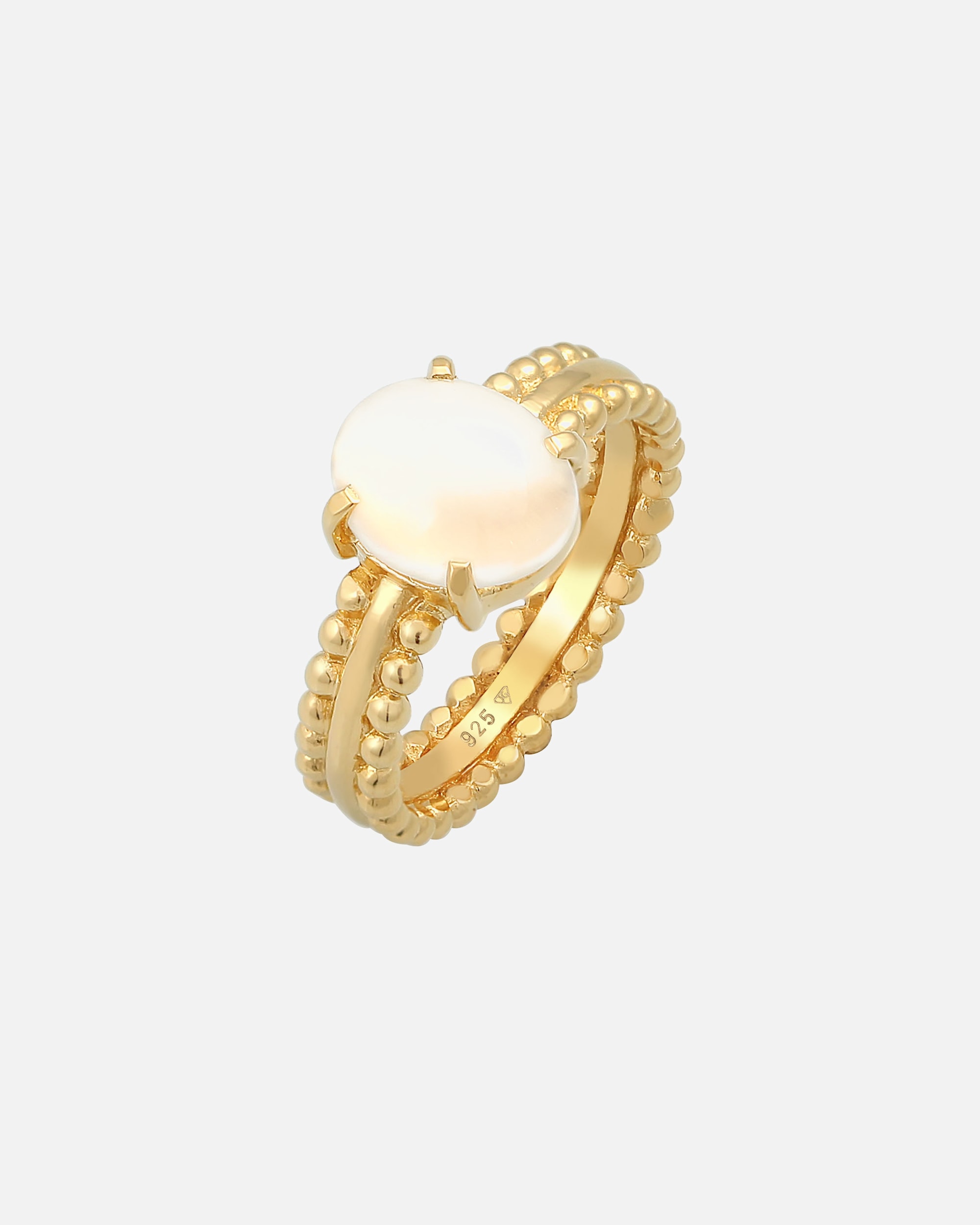 Pierścionek dla Kobieta Elli PREMIUM Damski Chunky Glamour Trend Blogger owalny z kamieniem księżycowym w pozłacanym srebrze 925 Sterling Silver 56