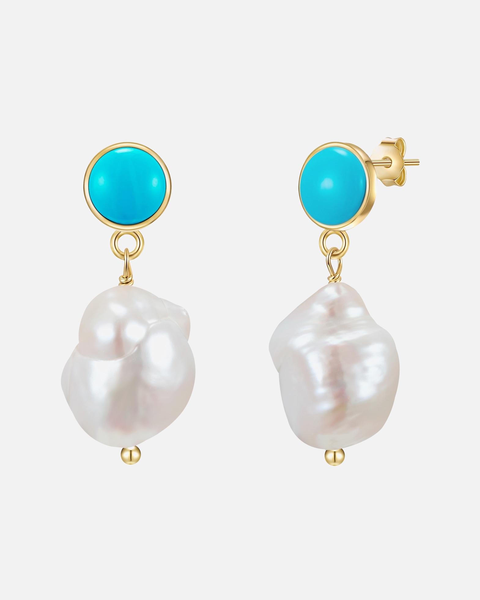 Kolczyki dla Kobieta Glanzstücke München Kolczyki wiszące srebrne srebro wysokiej próby Turkusowy (rek.) Perła hodowlana słodkowodna żółte złoto 28,7 mm