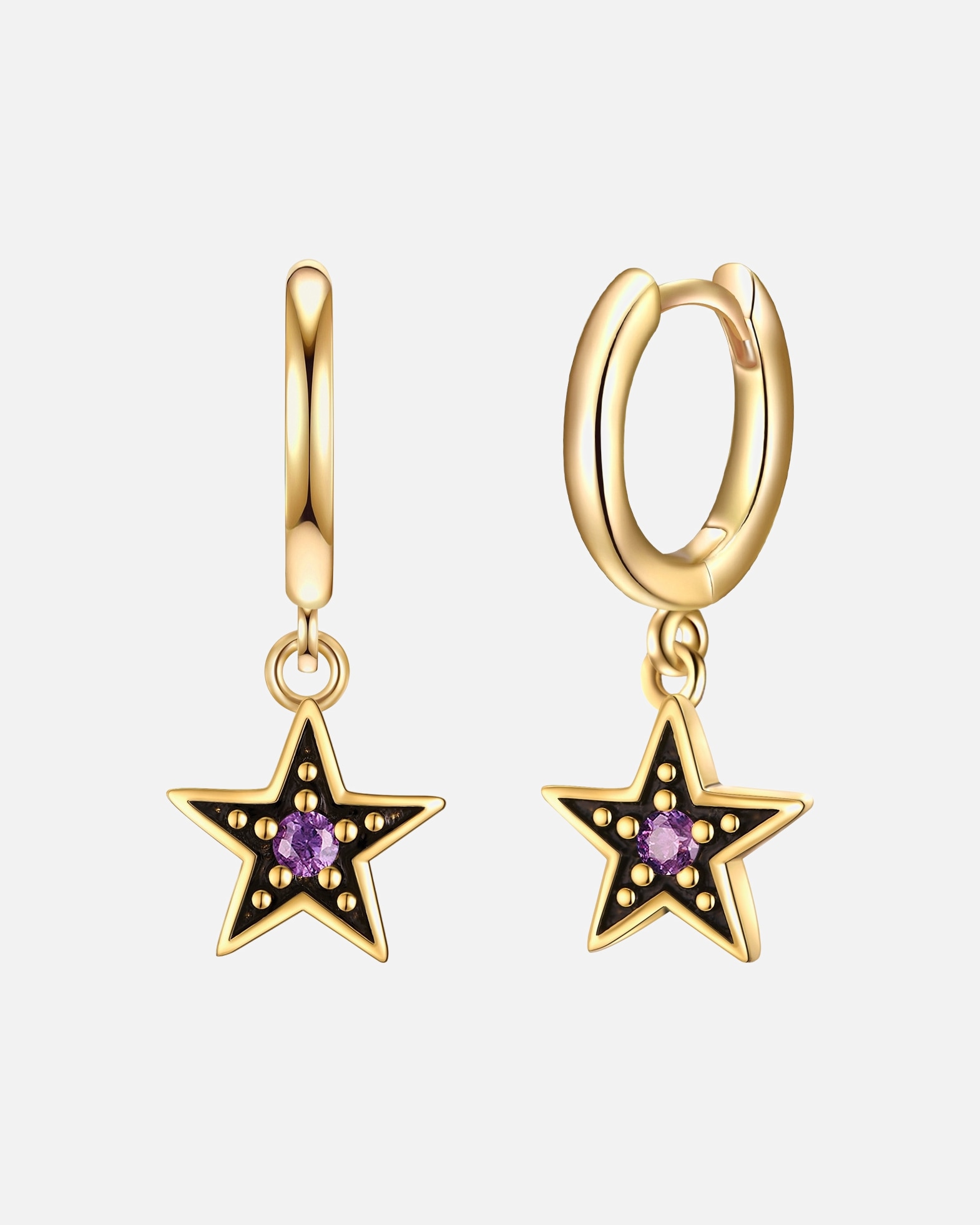 Obrączki dla Kobieta Kolczyki Gwiazda z Srebro wysokiej próby w Żółte złoto 22,6 mm