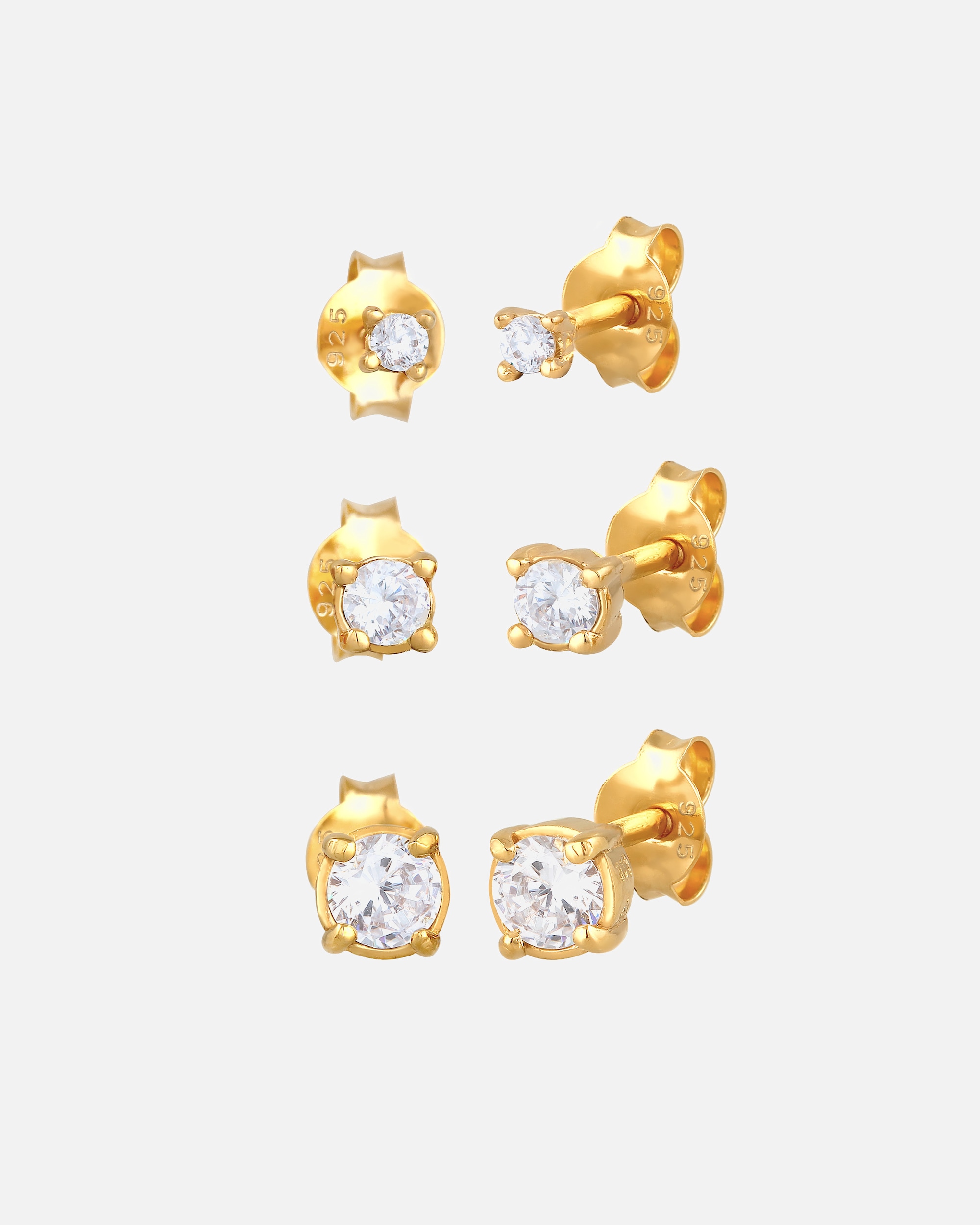 Kolczyki dla Kobieta Elli Damskie kolczyki sztyfty zestaw 3 sztuk mieniące się cyrkoniami w srebrze próby 925 goldfarben