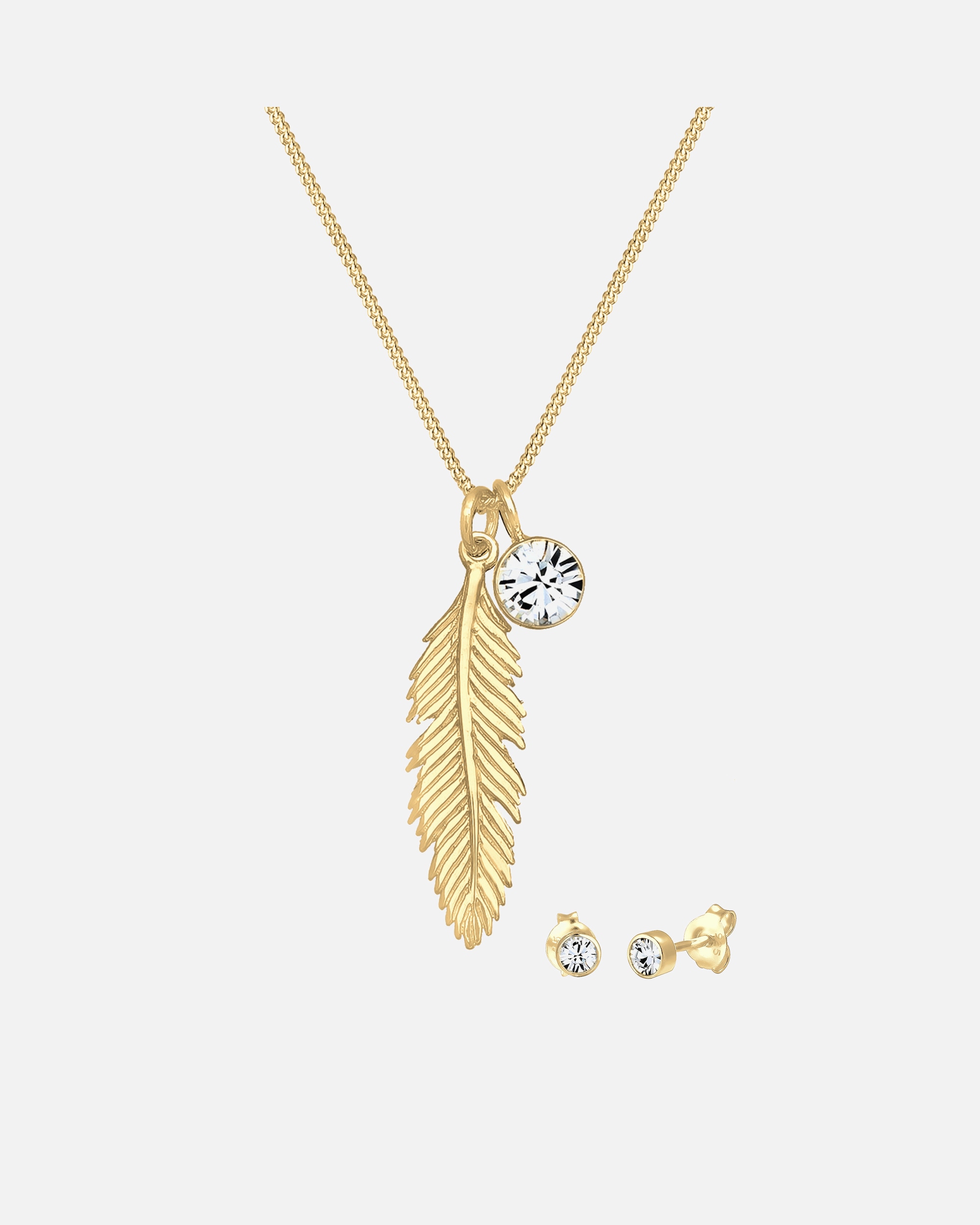 Komplet biżuterii dla Kobieta Elli Zestaw Biżuterii Damski Wisiorek Pióro Łańcuszek Pancerny Kryształy Szkła Cięcie Xirius Białe 925 Sterling Silver 45 cm golfarben
