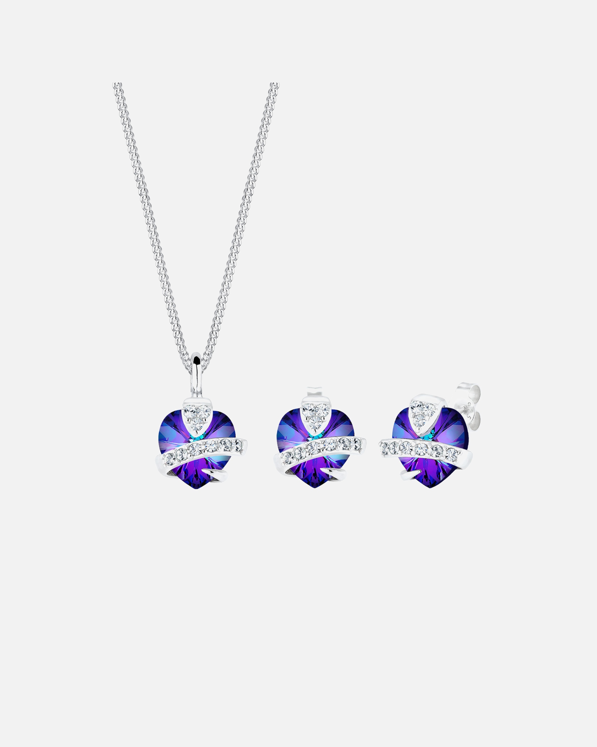 Ozdoby dla Kobieta Elli Elli Zestaw biżuterii Damskie serduszko z kryształami w kolorze niebieskim w srebra próby 925 Fioletowy