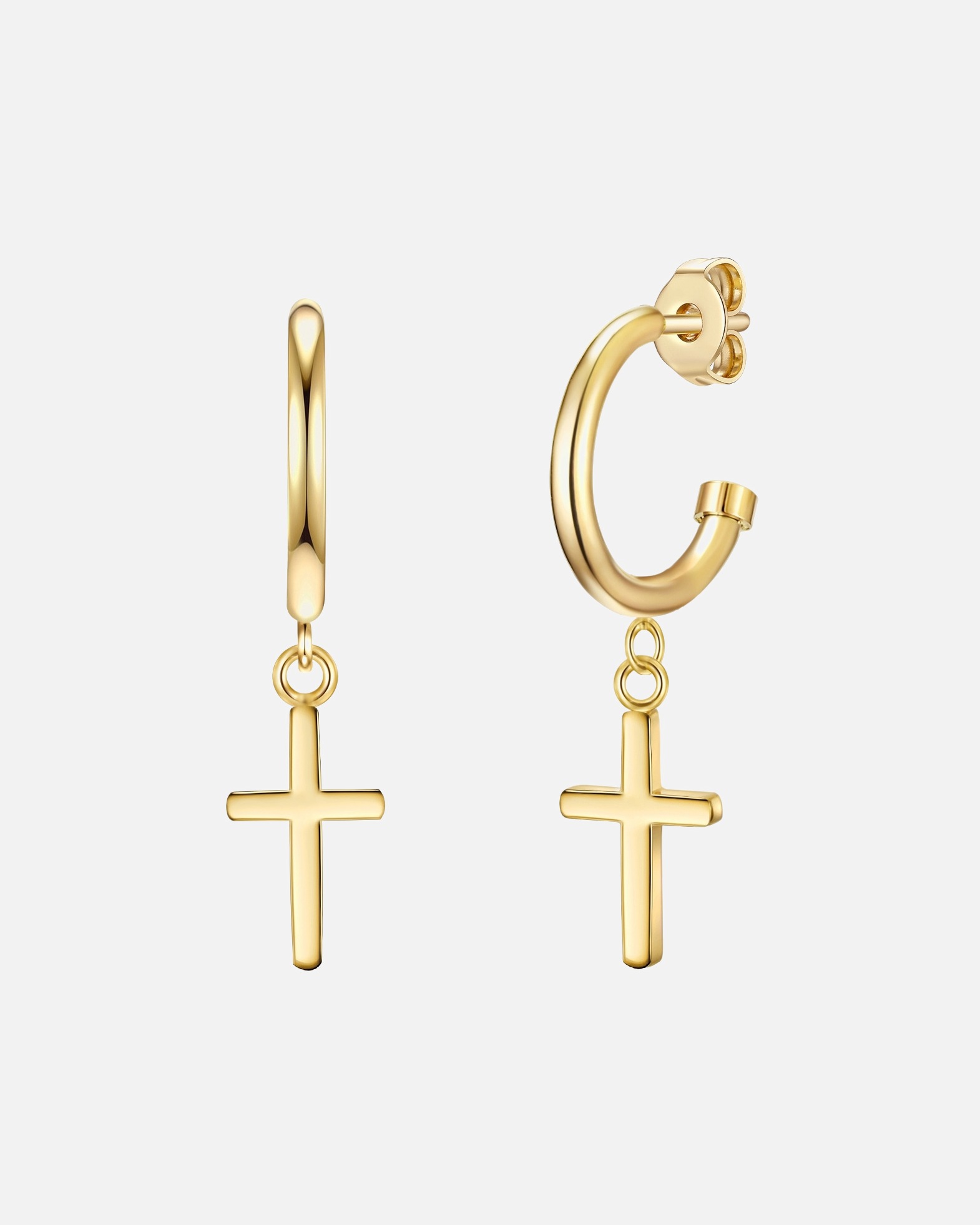 Obrączki dla Kobieta Kolczyki kreole ze stali szlachetnej Krzyżyk Stal szlachetna żółte złoto 16,2 mm