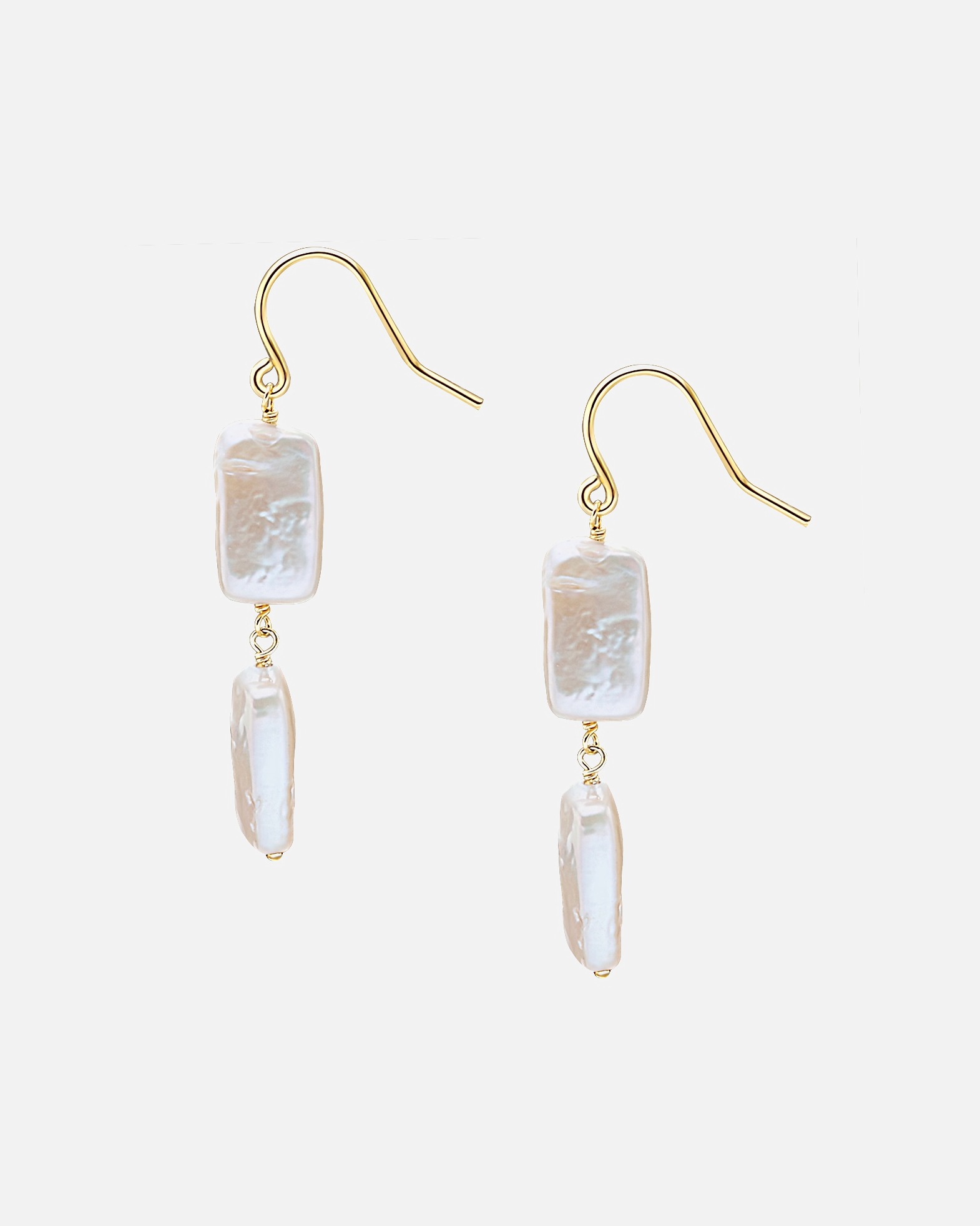 Kolczyki dla Kobieta Valero Pearls Kolczyki wiszące z perłą srebro wysokiej próby Perła hodowlana słodkowodna żółte złoto 45,8 mm