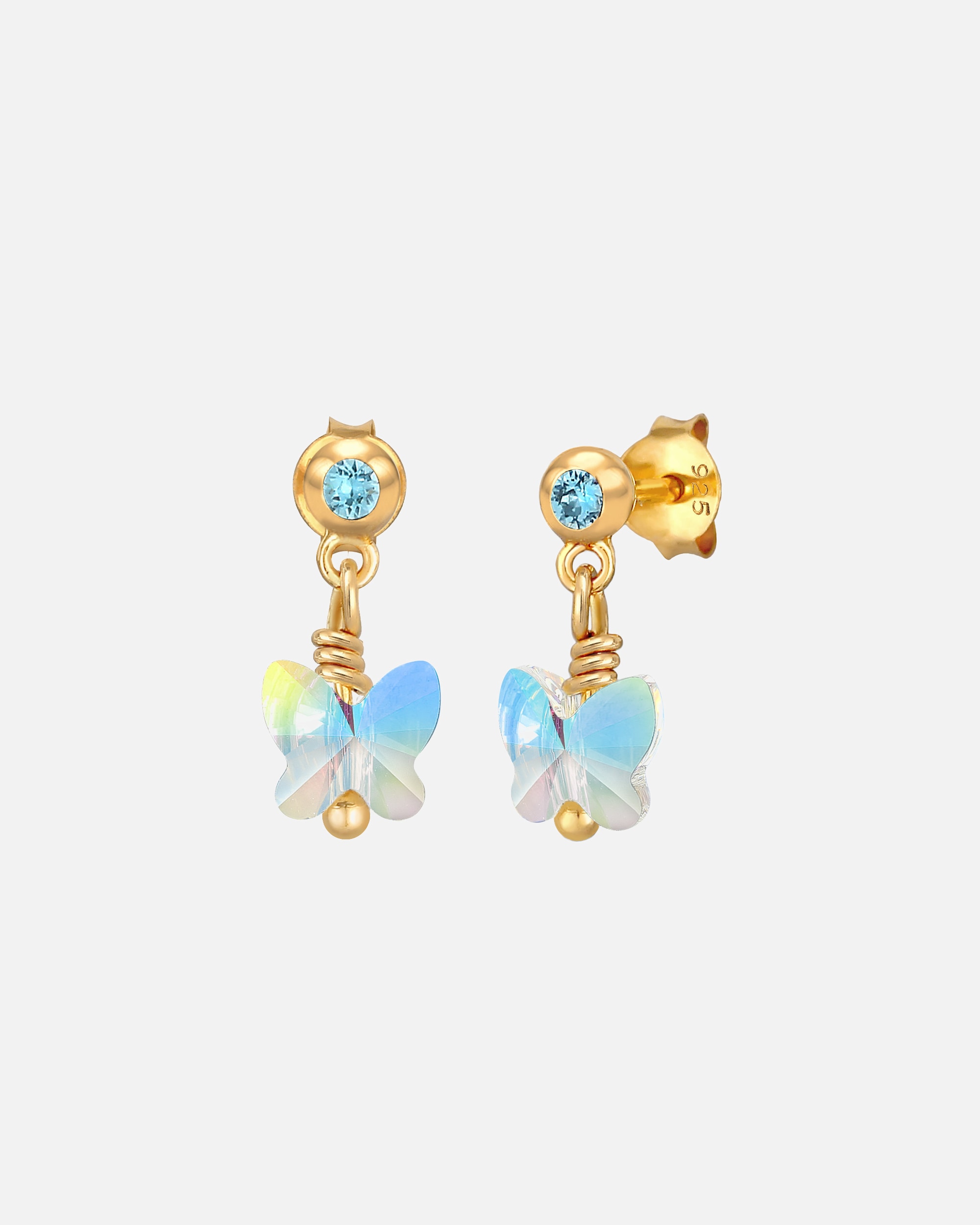 Kolczyki dla Kobieta Elli Dziecięca zawieszka na ucho Motyl mieniący się kryształami ze srebra próby 925 Sterling Silver Niebieski