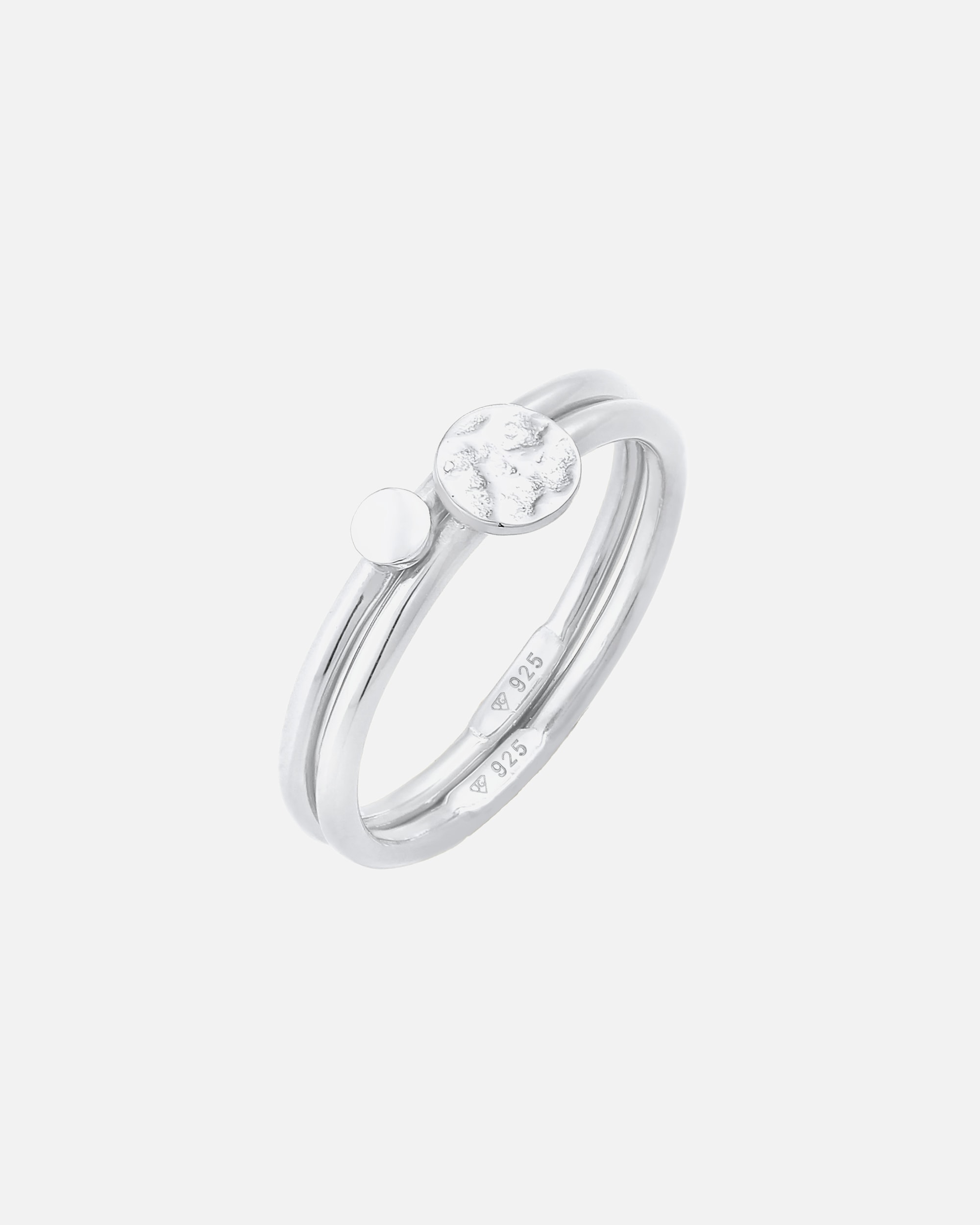 Pierścionek dla Kobieta Elli Damski zestaw pierścionków do łączenia Duo Circle Plate Basic Minimal Timeless w srebrze 925 Sterling Silver 58