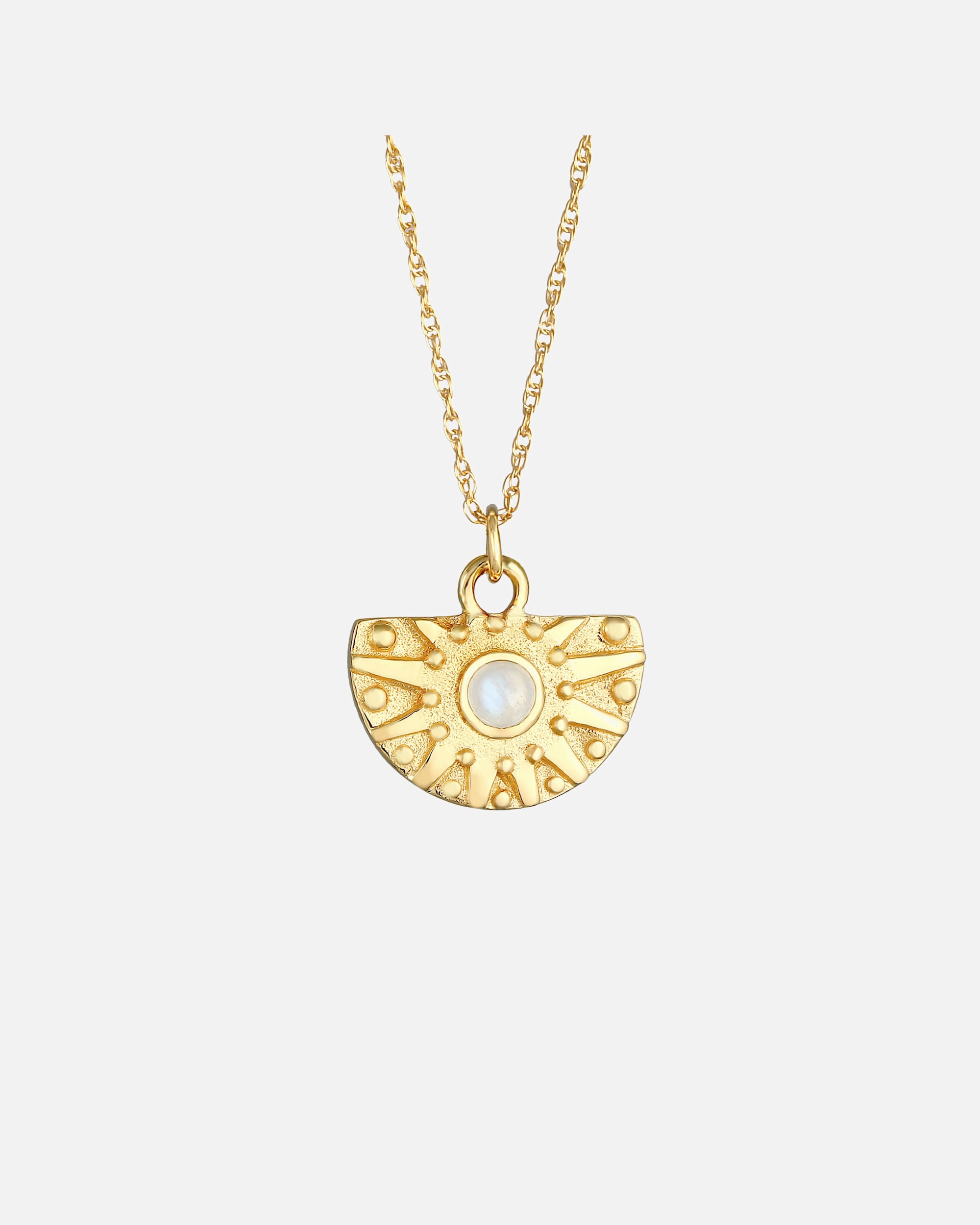 Naszyjnik dla Kobieta Elli PREMIUM Damski słoneczny wisiorek Moneta Vintage Trend z kamienia księżycowego w pozłacanym srebrze 925 Sterling Silver 45