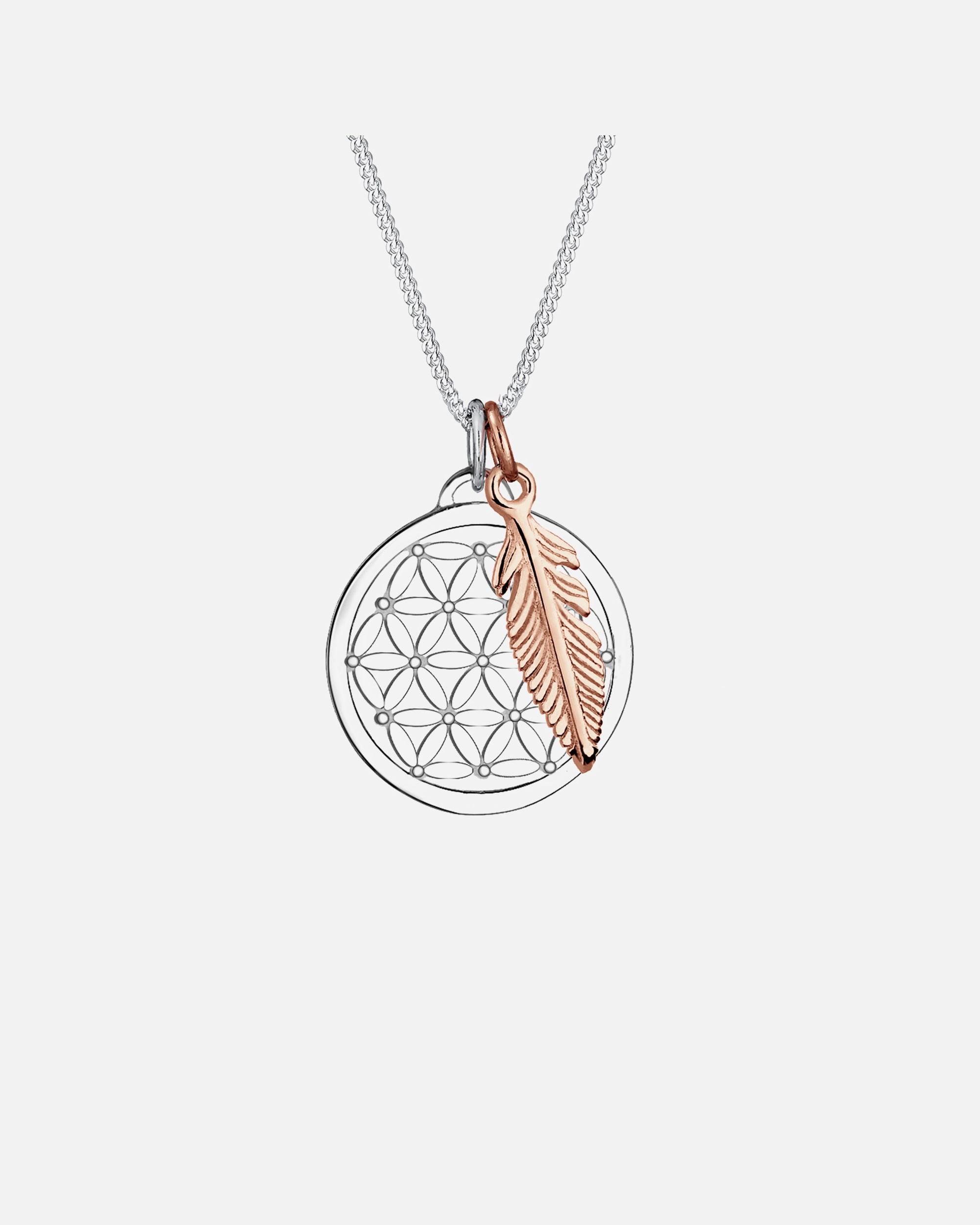 Naszyjnik dla Kobieta Elli Damski wisior kwiat życia pióro Bi-Colour ze srebra próby 925 Sterling Silver 45