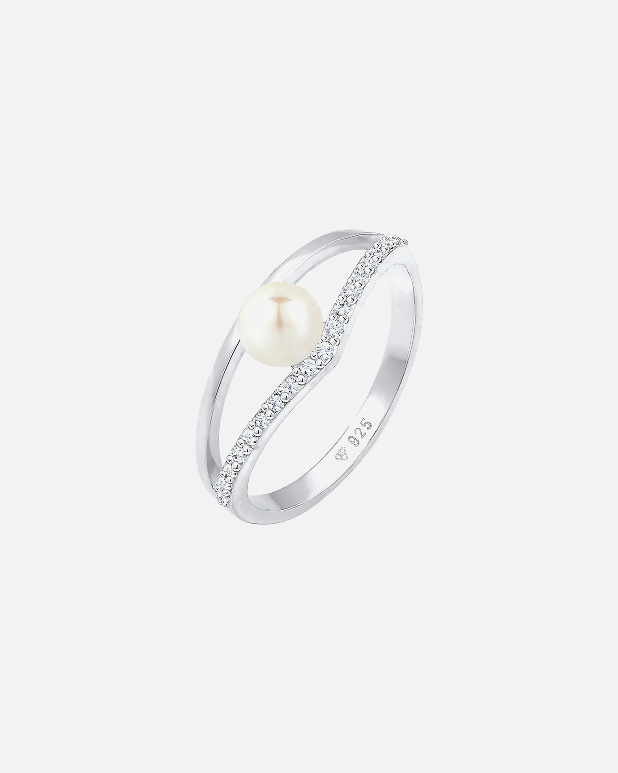 Pierścionek dla Kobieta Elli Damski Elegancki Geo Design z perłą hodowlana słodkowodną i kryształami w srebrze 925 Sterling Silver pozłacane 52