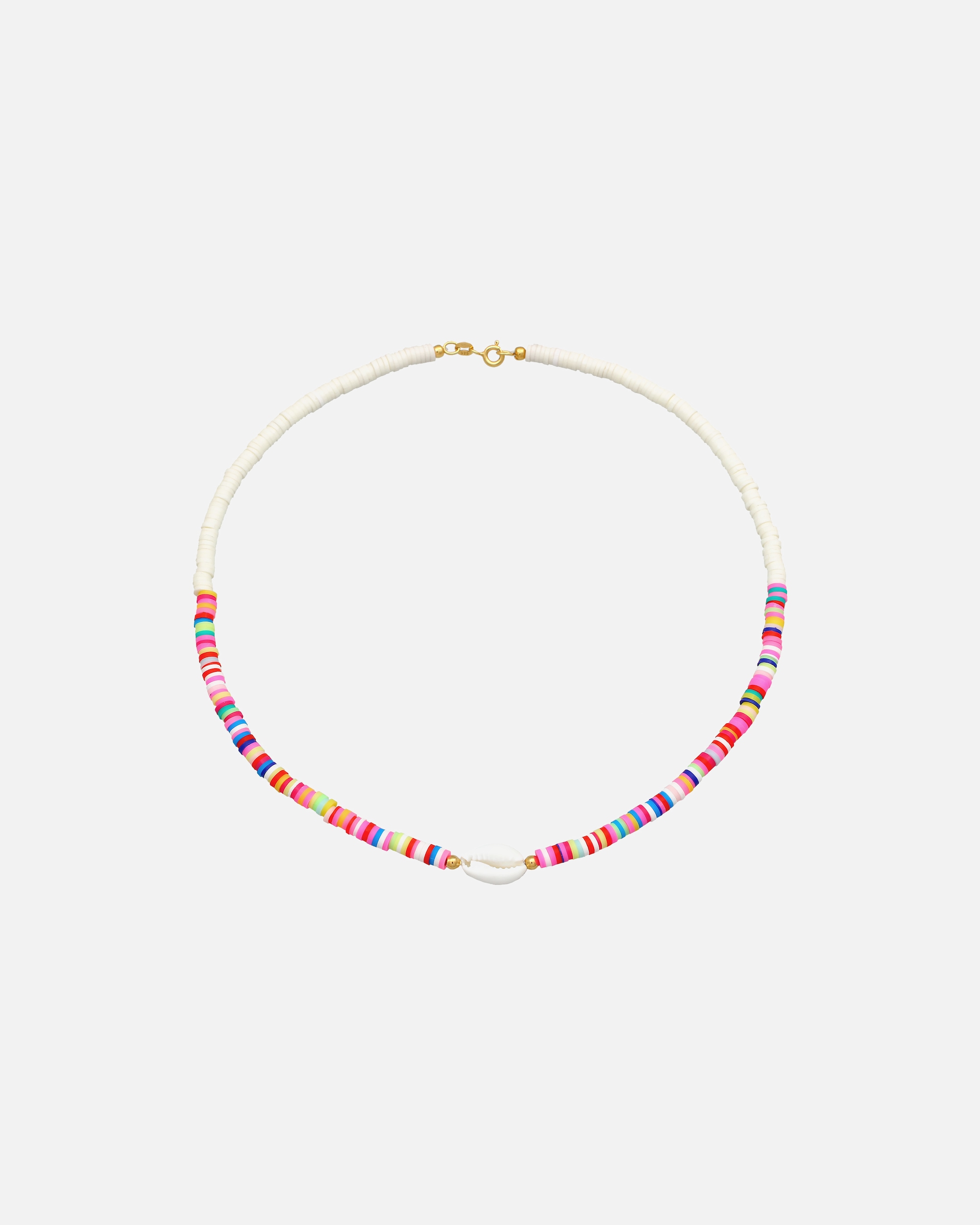 Naszyjnik dla Kobieta Elli Damski Boho kolorowe koraliki muszka Kauri w pozłacanym srebrze 925 Sterling Silver 40